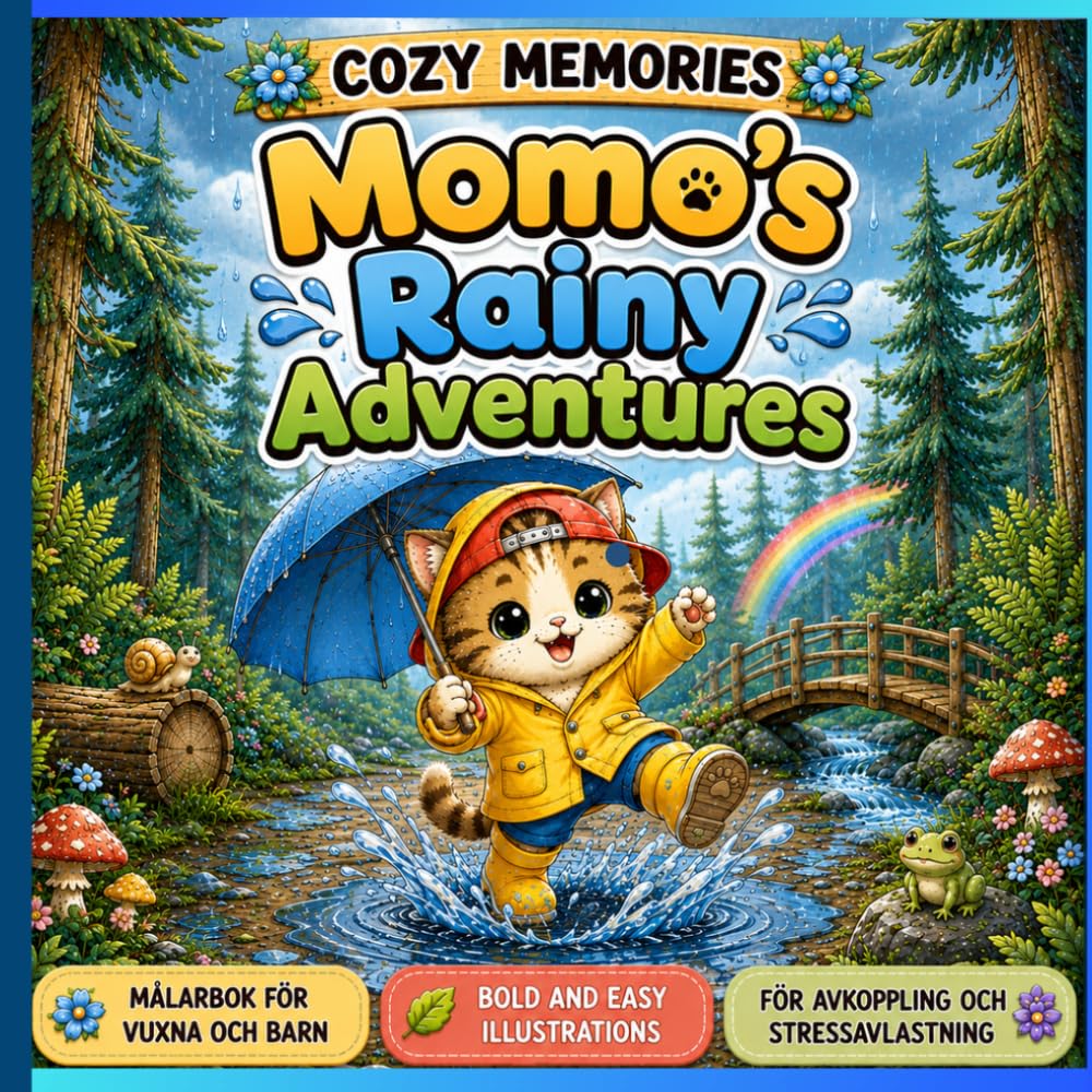 capítulo por capítulo baixar Cozy Memories: Momo's Rainy Adventures: Målarbok för vuxna och barn med söta regniga äventyr, paraplyer, vattenpölar och natur, bold and easy... (Momo’s Cozy Memories) (Swedish Edition)