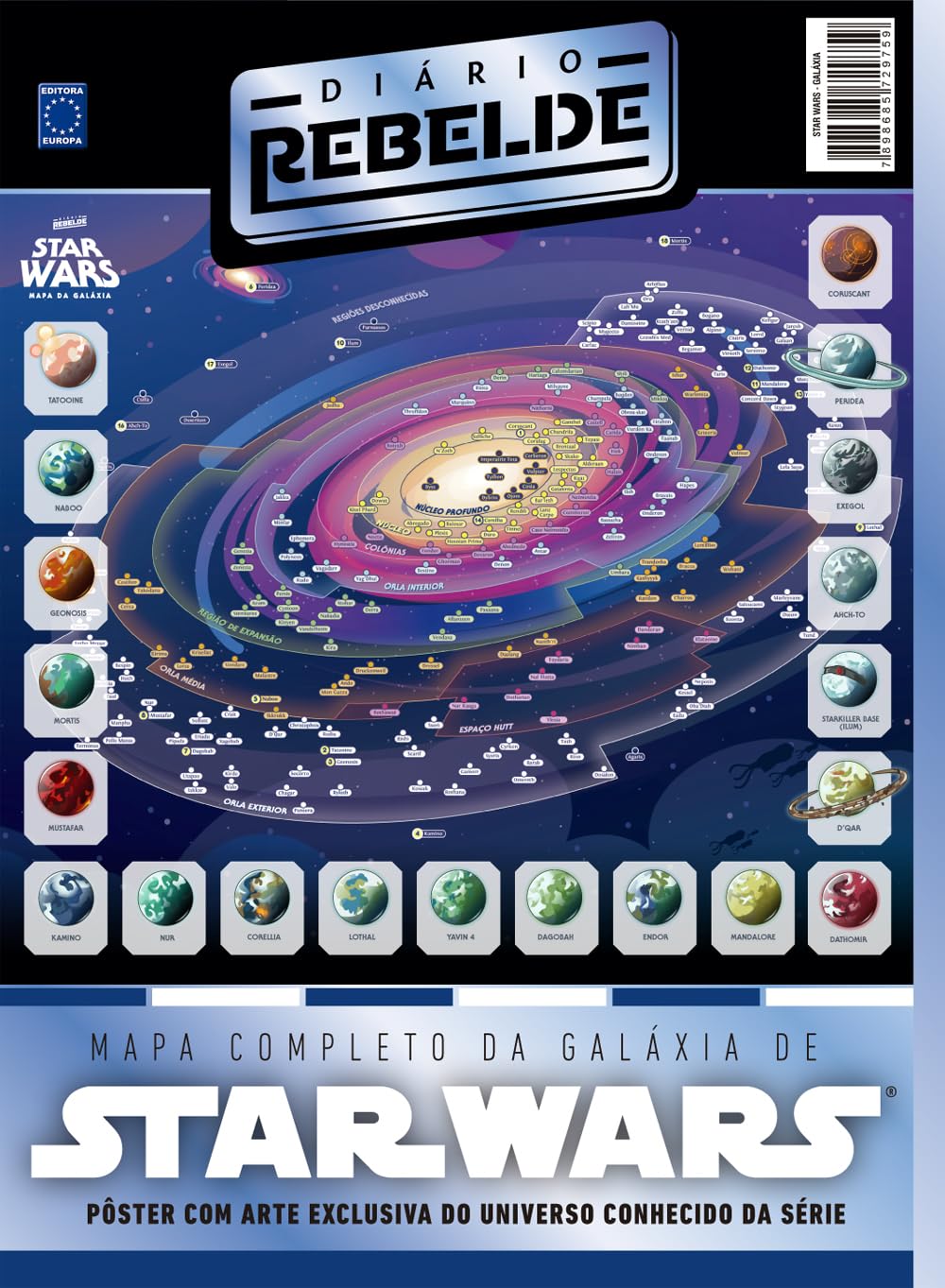 Pôster Diário Rebelde - Star Wars: Mapa Completo da Galáxia (Versão lisa, sem dobras, enviada em tubo protetor)