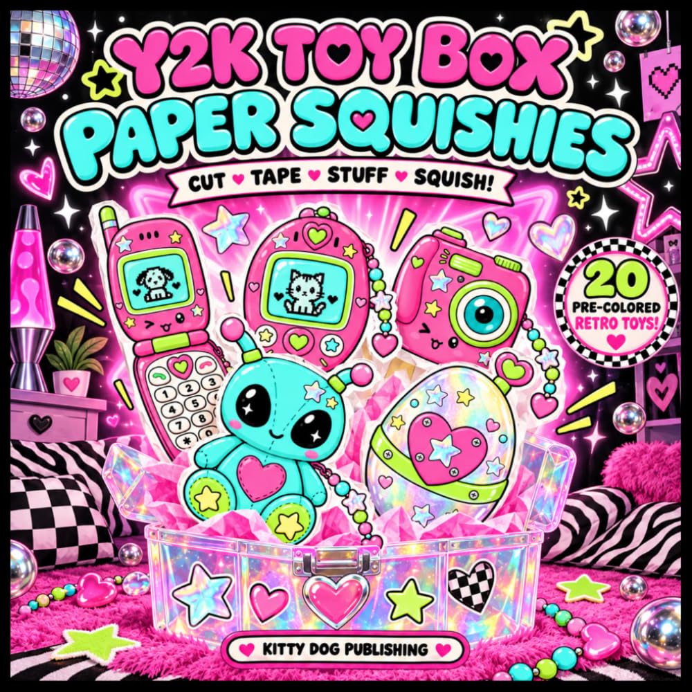 ler totalmente Y2K Toy Box Paper Squishies: Cut, Tape, Stuff & Squish 20 Pre-Colored Retro Toys