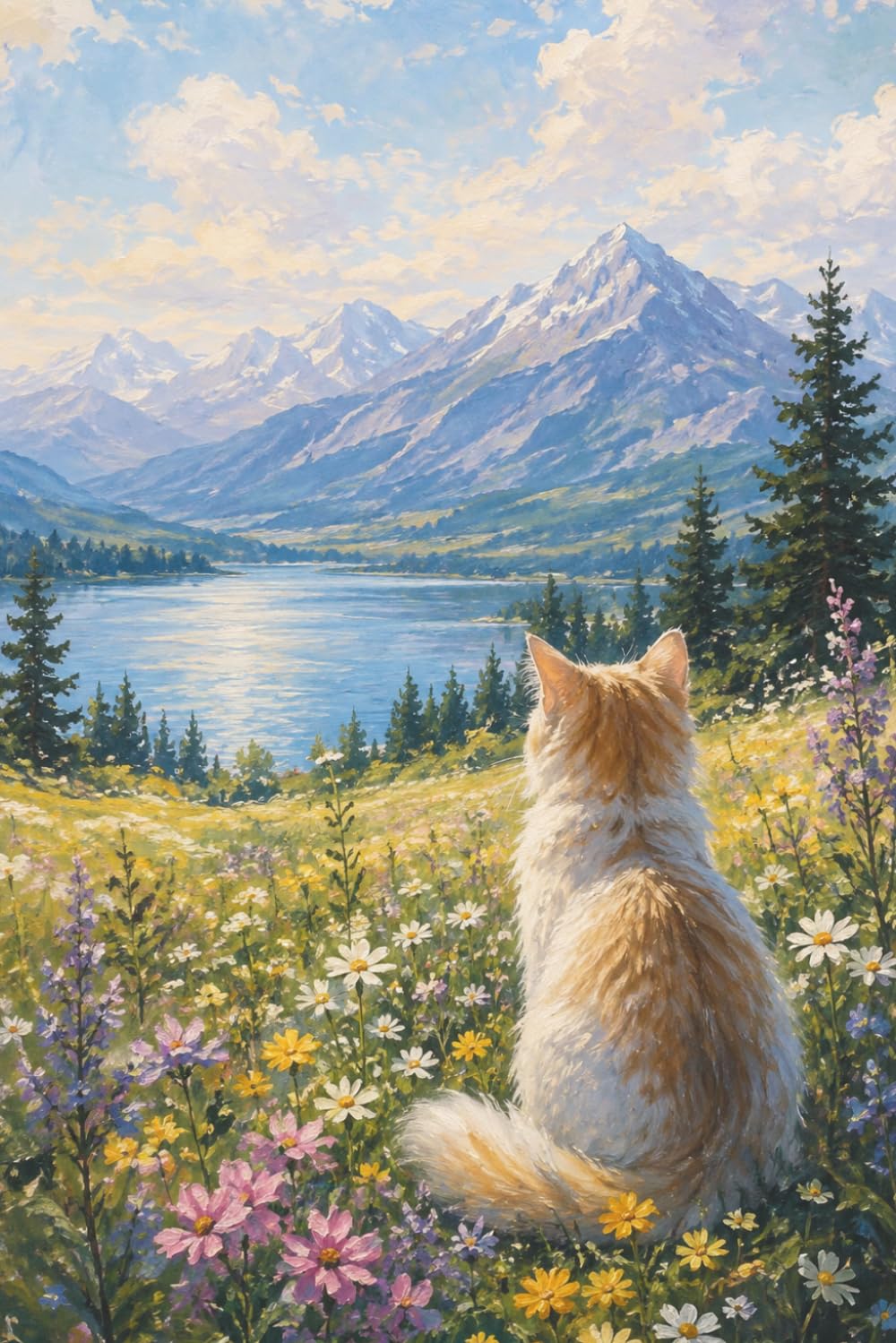 Cat, Meadow & Lake: Scenic Nature Notebook with Mountain Lake & Wildflower Meadow | Beautiful Writing Journal for Cat Lovers, Nature Lovers & Dreamers