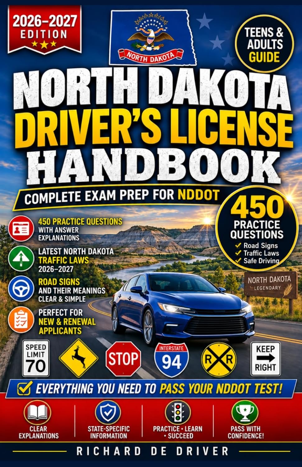 ler totalmente North Dakota Driver's License Handbook 2026–2027: Complete Exam Prep for NDDOT with 450 Practice Questions, Road Signs, and Traffic Laws (Teens & Adults Guide)