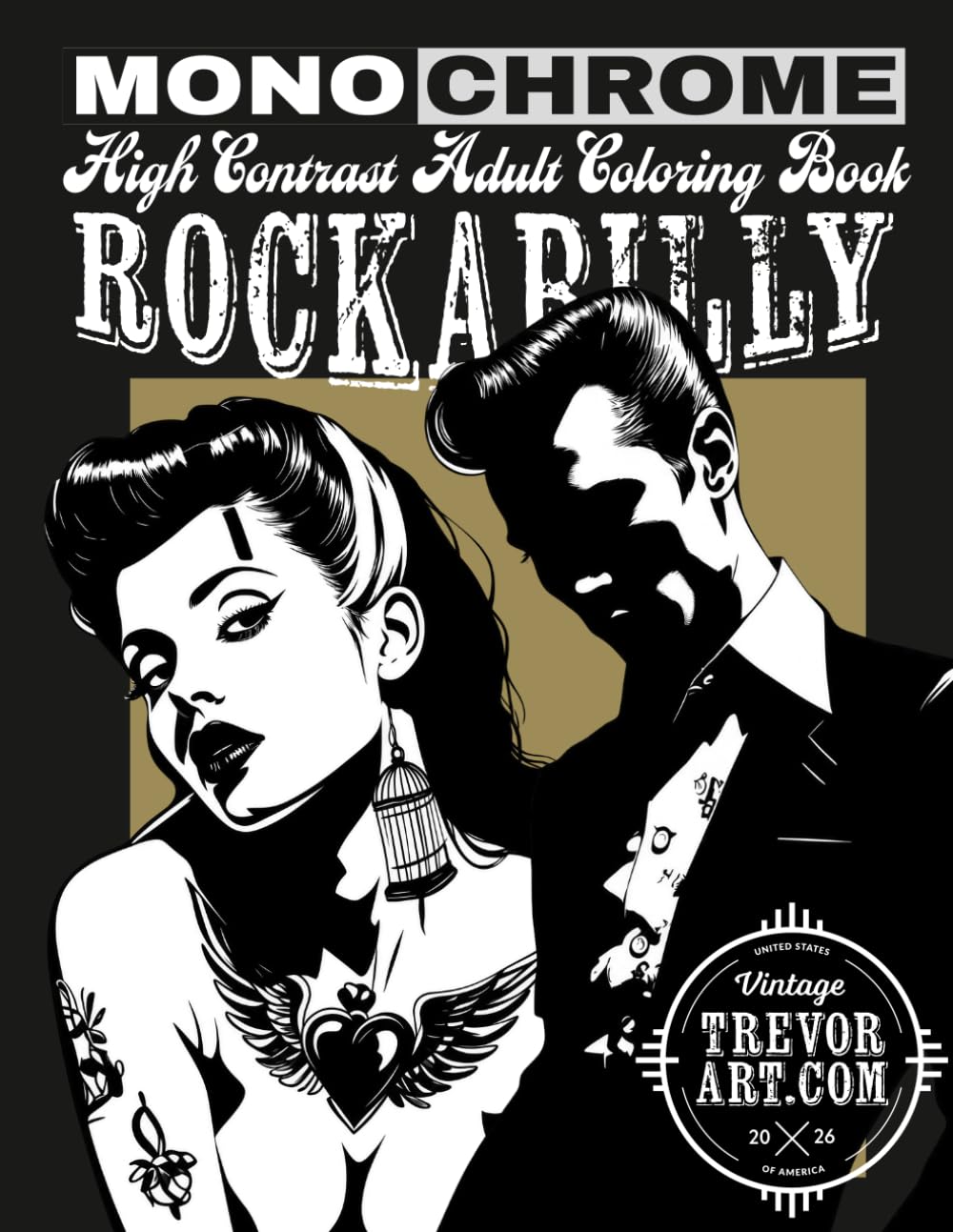 Monochrome Rockabilly Adult Coloring Book: High-contrast 1950s style portraits—pompadours, sharp suits, and graphic black-and-white pages made for markers or colored pencils. baixar o livro de graça