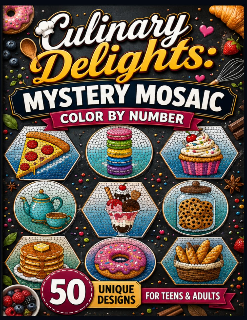 ler totalmente Culinary Delights: Mystery Mosaic Color by Number: A Relaxing Activity Book Featuring Delicious Treats, Kitchen Classics, and Sweet Confections for Adults and Teens