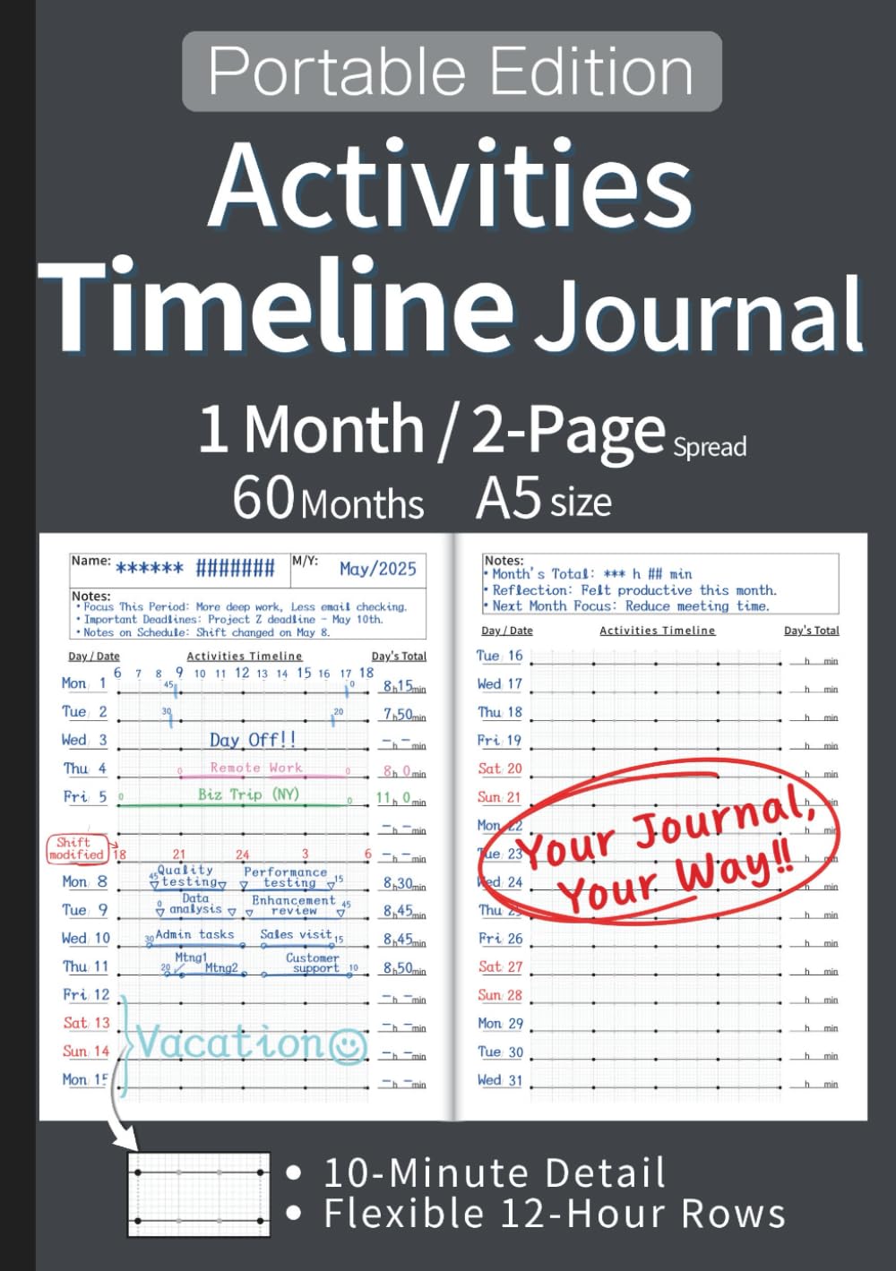 Activities Timeline Journal - Portable Edition - A5 size - English -: 60-Month A5 Portable - 1 Month / 2-Page Spread, Spacious Monthly View, Detailed... Log. (Grey) (Monthly Spread Journal Series) baixar livro de graça