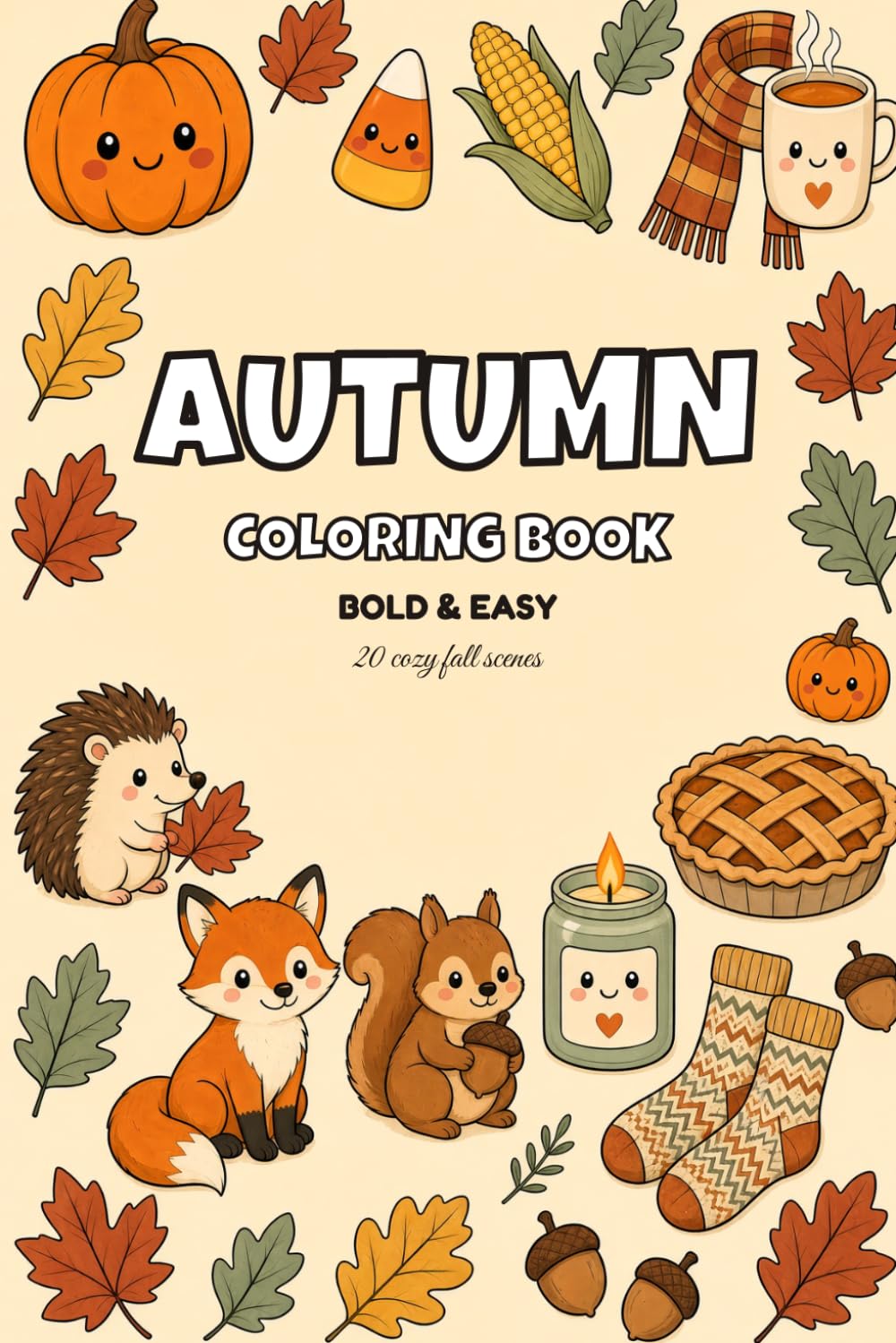 Autumn Coloring Book: Bold and Easy Cozy Fall Designs for Adults and Teens | Cute Pumpkins, Woodland Animals, and Harvest Scenes for Relaxation baixar livro de graça