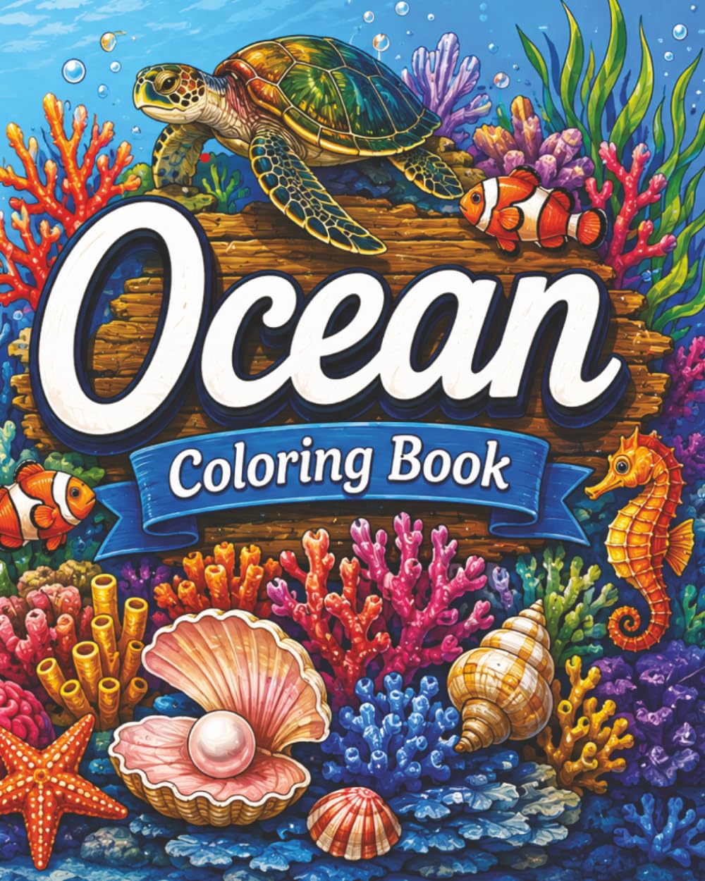 ler totalmente Ocean: Coloring Book for Adults and Teens, 40 beautiful illustrations (coral reef, turtle, exotic fish, starfish, seahorse, etc.): coloring, mindful... relief, focus, relaxation (Cozy Coloring)