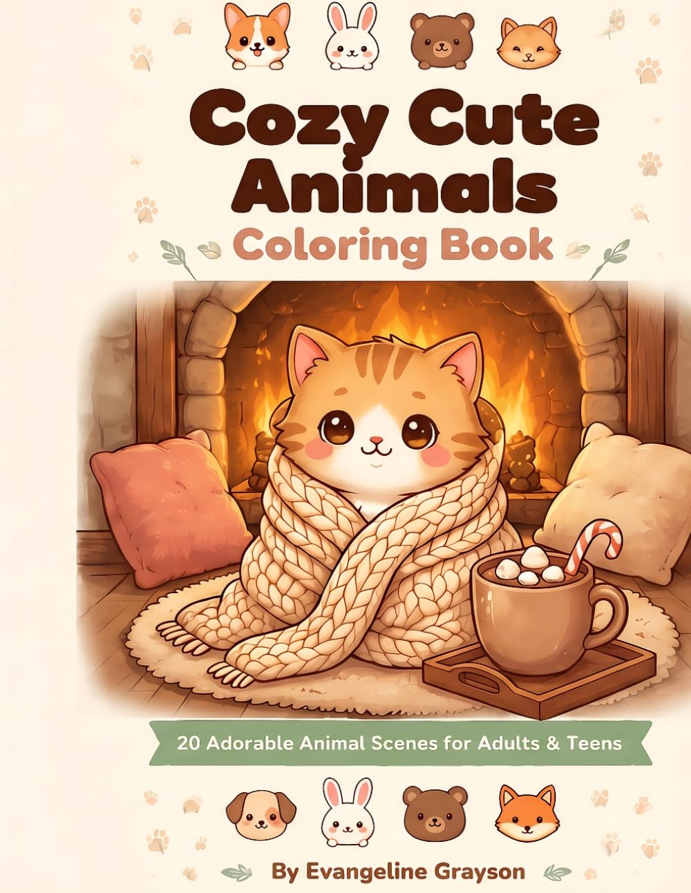 ler totalmente Cozy Cute Animals Coloring Book: 20 Adorable Animal Scenes for Adults & Teens