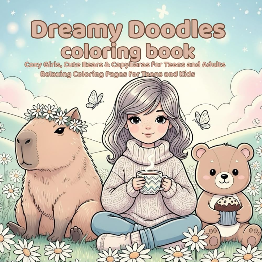 capítulo por capítulo baixar Dreamy Doodles Coloring Book: Cozy Girls, Cute Bears & Capybaras – Relaxing Coloring Pages for Teens and Kids (Portuguese Edition)