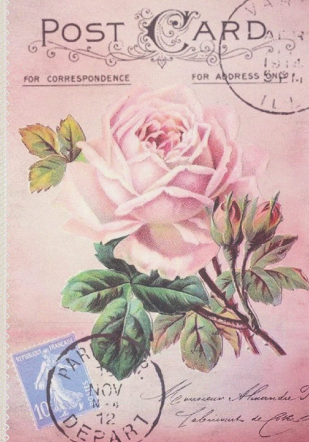 Rose Notebook Vintage French Postcard Journal Diary Planner Unlined: Pink Pastel Paris Retro Style Blank 7x10" Cute Gift baixar o livro de graça
