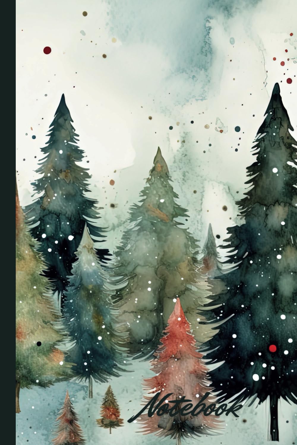 Notebook: Watercolor Evergreen notebook, 120 lined pages, gloss finished soft cover