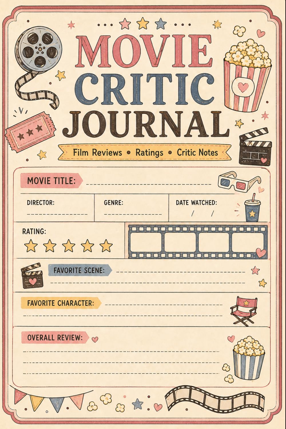 Movie Critic Journal: Film Review Notebook for Ratings, Story Analysis, Character Impressions, Acting Notes, Favorite Scenes, and Personal Opinions baixar livro de graça