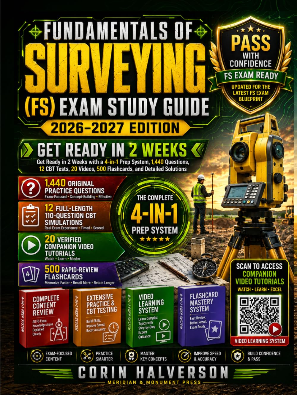 capítulo por capítulo baixar FUNDAMENTALS OF SURVEYING (FS) EXAM STUDY GUIDE 2026–2027: Get Ready in 2 Weeks with a 4-in-1 Prep System, 1,440 Questions, 12 CBT Tests, 20 Videos, 500 Flashcards, and Detailed Solutions