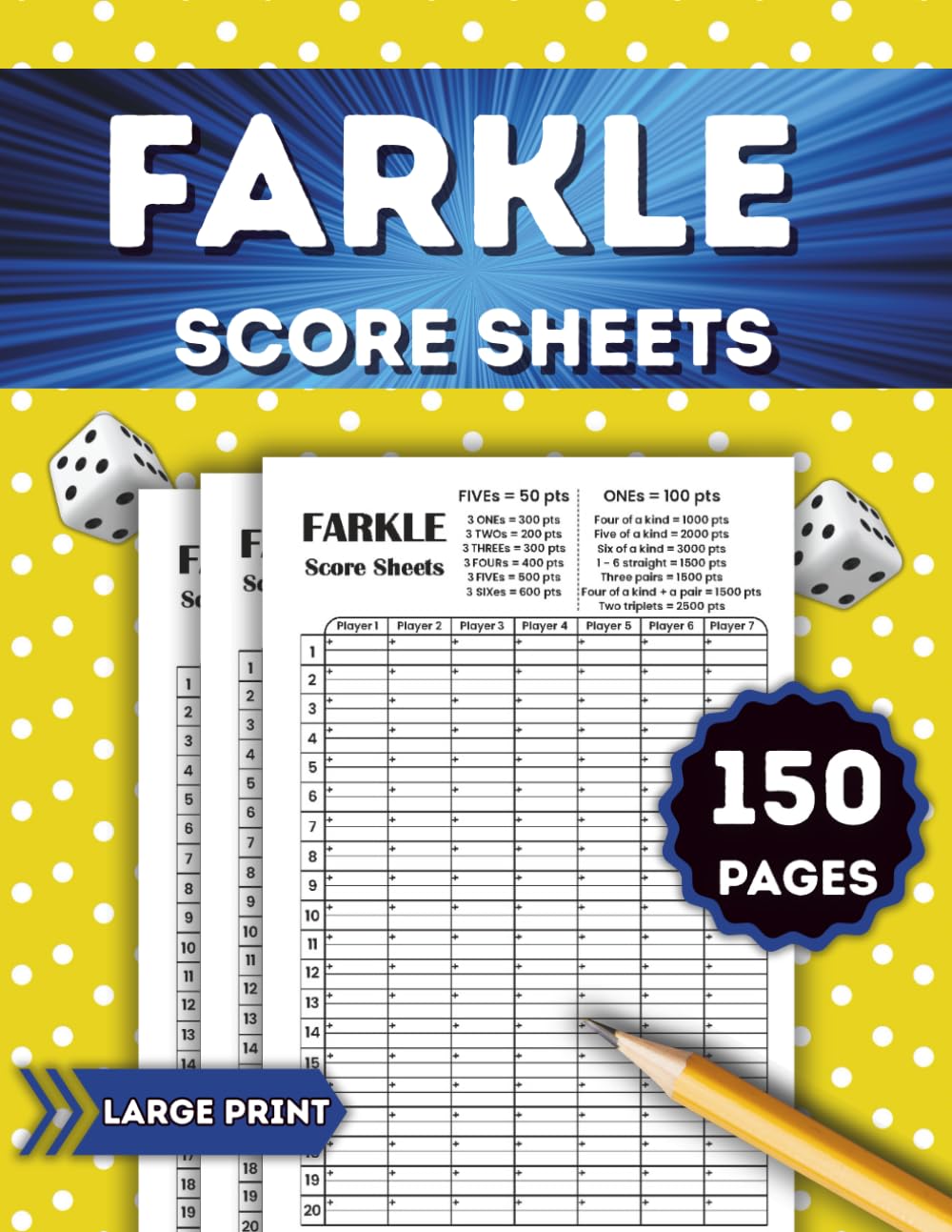 farkle score sheets: Large Print 150 pages, For scorekeeping, Farkle Score Cards baixar o livro de graça