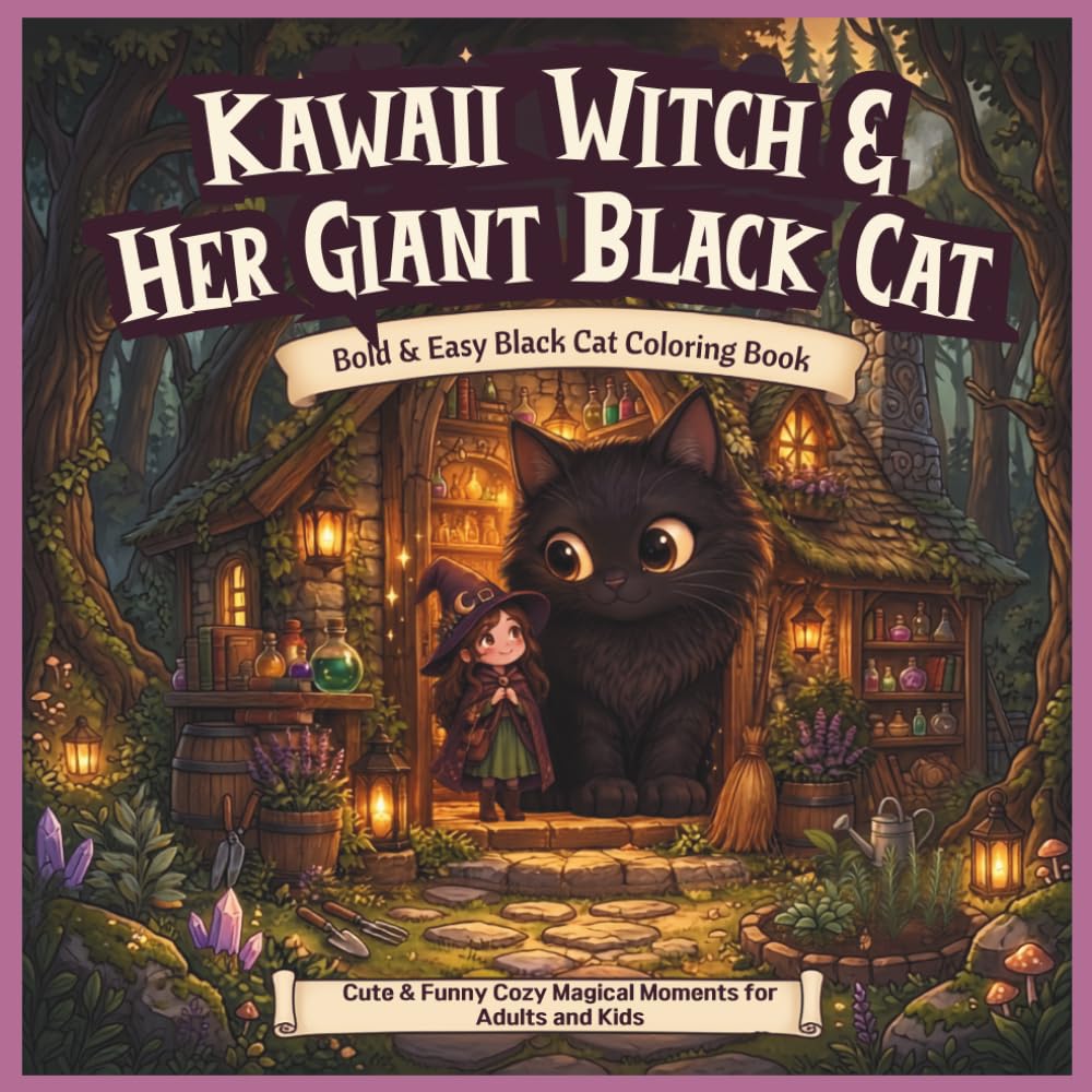 Kawaii Witch & Her Giant Black Cat Bold & Easy Black Cat Coloring Book: Cute & Funny Cozy Magical Moments for Adults and Kids: Cute Little Witch and... and Cozy Chaos for Stress Relief, Relaxation baixar o livro de graça