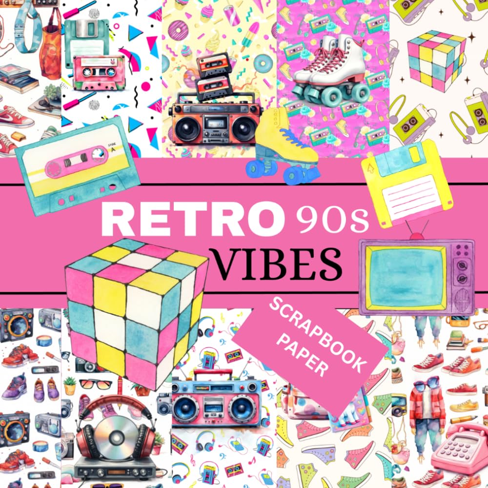 ler totalmente RETRO 90s VIBES SCRAPBOOK PAPER: This is used in DIY JUNK JOURNALS, ORIGAMI, COLLAGE