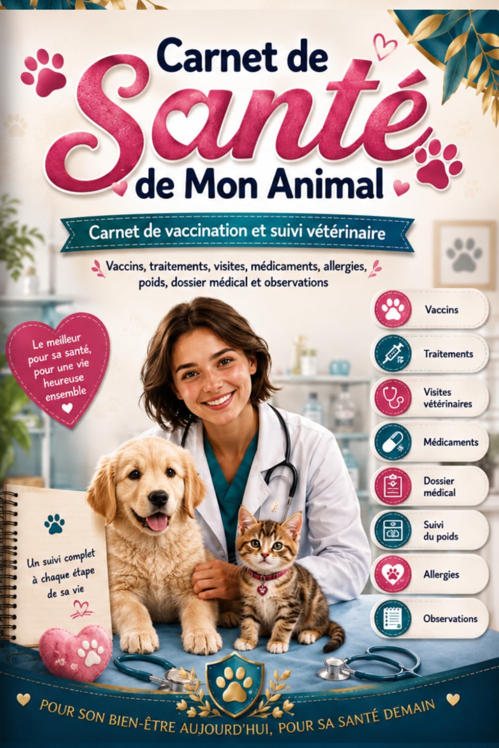 Carnet de Santé de mon Animal: Carnet de vaccination et suivi vétérinaire - Vaccins, traitements, visites, médicaments, allergies, poids, dossier médical et observations (French Edition) baixar livro de graça
