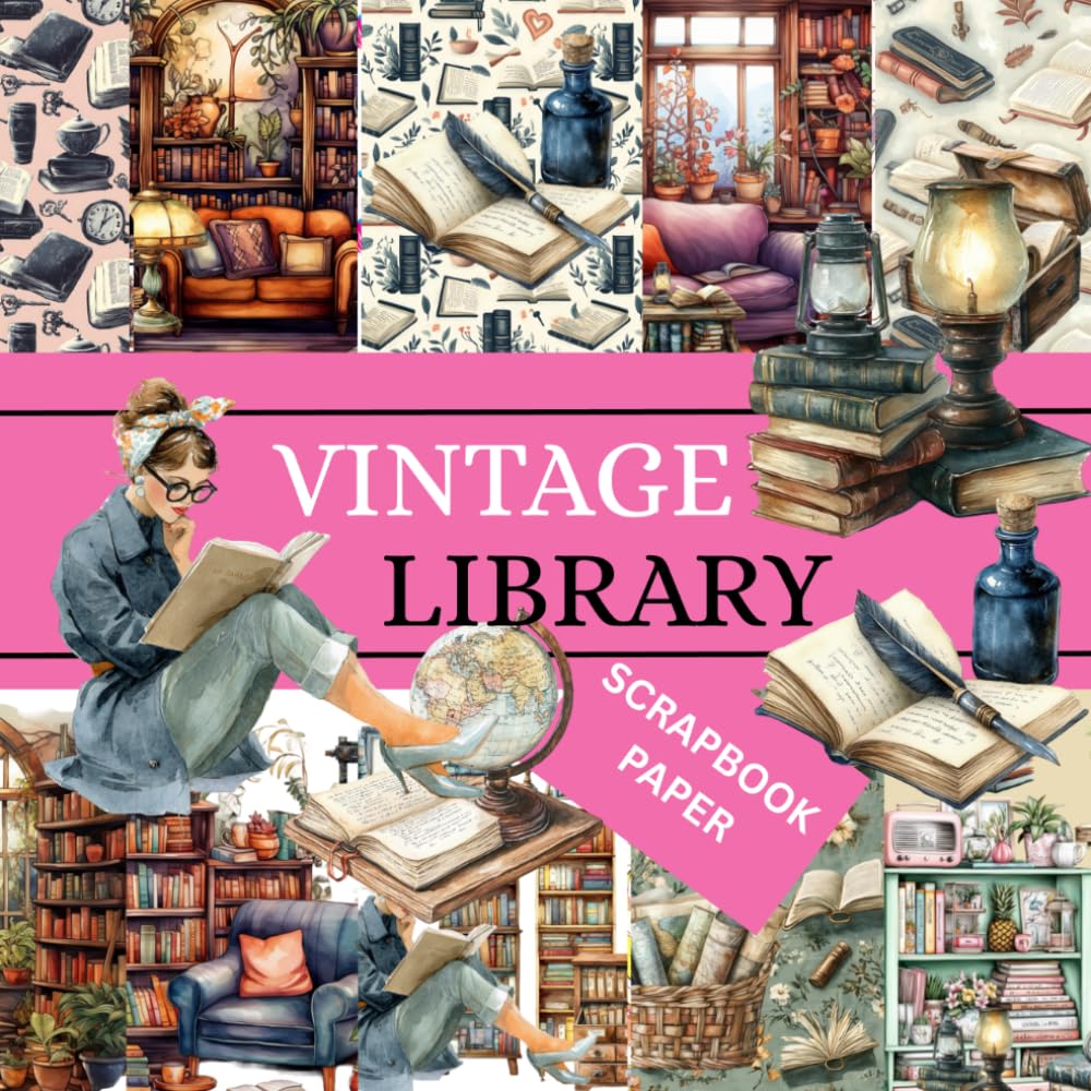 ler totalmente VINTAGE LIBRARY SCRAPBOOK PAPER: This is used in DIY JUNK JOURNAL, ORIGAMI, COLLAGE