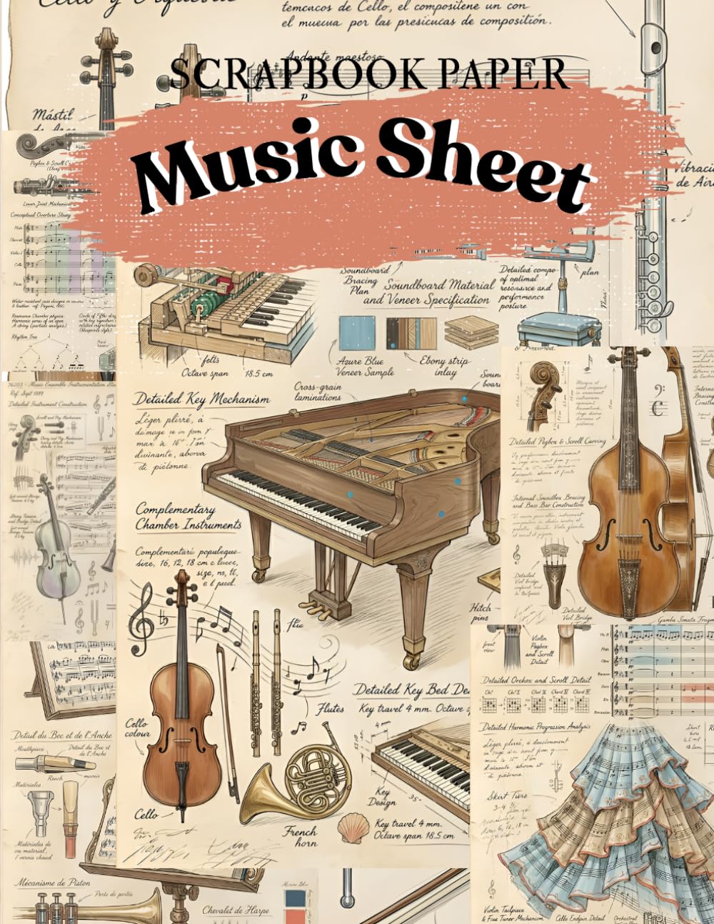 Music Sheet Scrapbook Paper: High Quality Illustrations Of Musical Instruments, For Ephemera, Mixed Media, and More. baixar o livro de graça