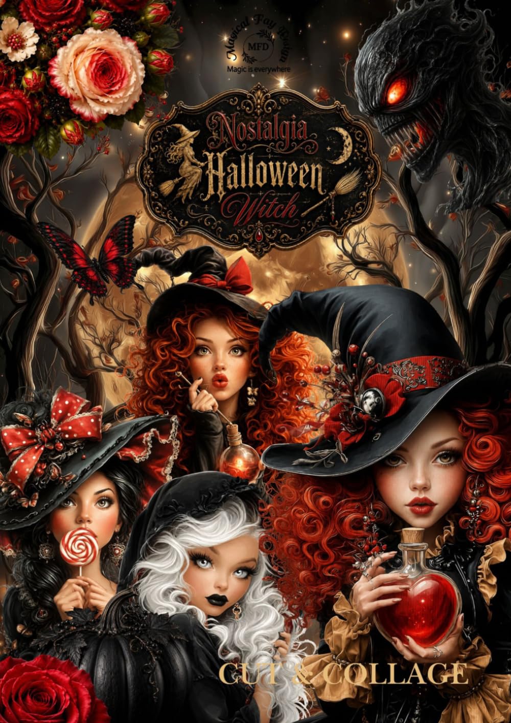 ler totalmente Nostalgia Halloween Witch Ephemera Book, Cut and Collage, Fussy cut, Art journaling, Scrapbooking, ATC cards