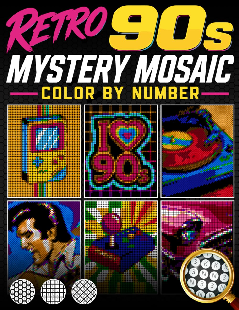 ler totalmente Retro 90s Mystery Mosaic Color by Number: 50 Nostalgic Pixel Art Scenes with Black Background — Vintage Tech, Gaming, Music & Everyday Life Color by Number for Adults)