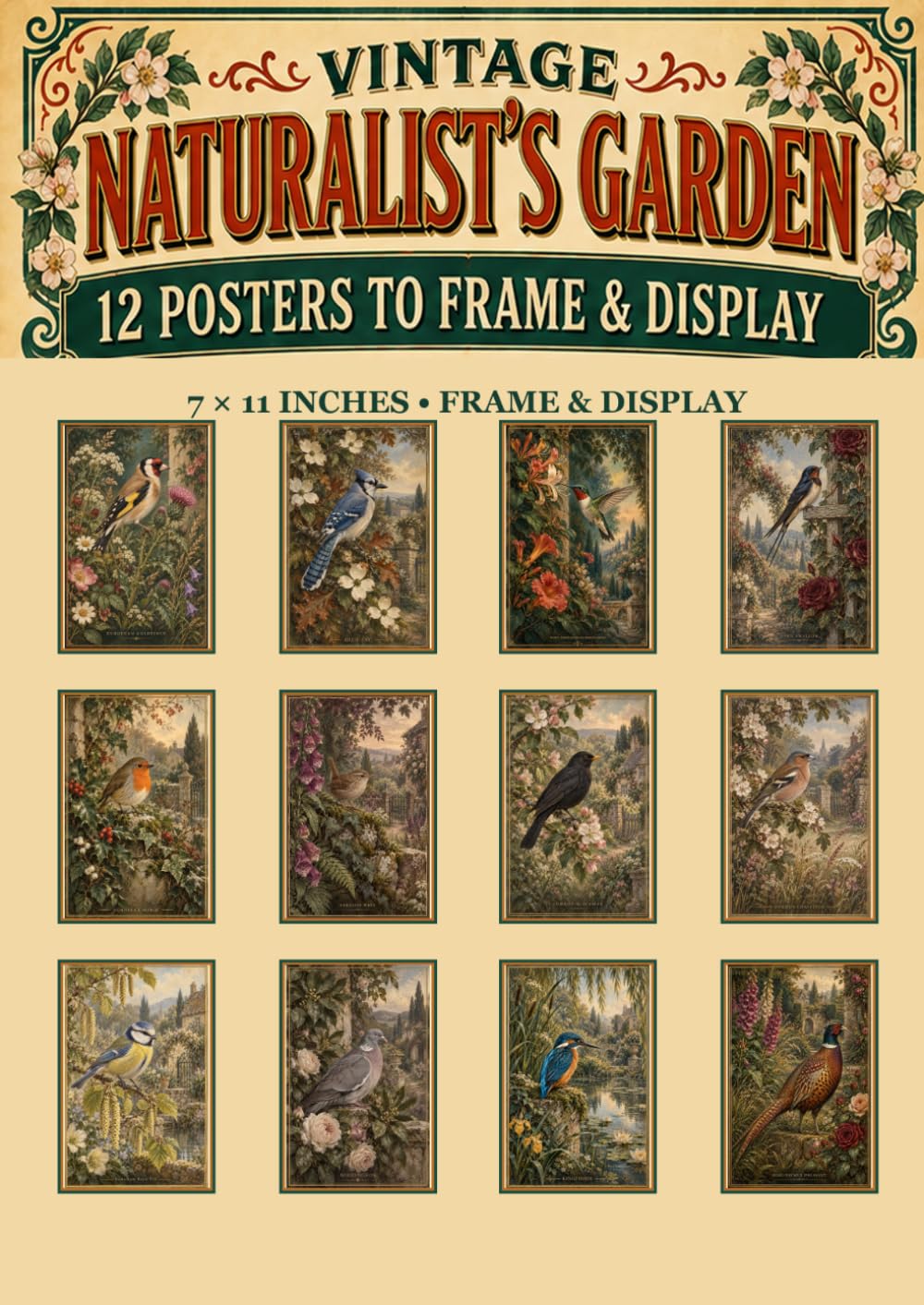 Vintage Naturalist’s Garden: 12 Bird Posters to Frame & Display baixar livro de graça