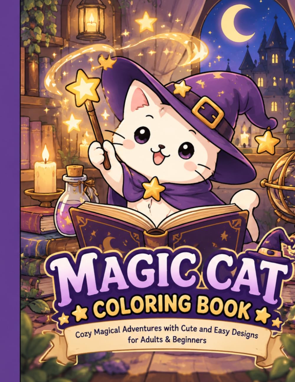Magic Cat Coloring Book: Cozy Magical Adventures with Cute and Easy Designs for Adults & Beginners baixar o livro de graça