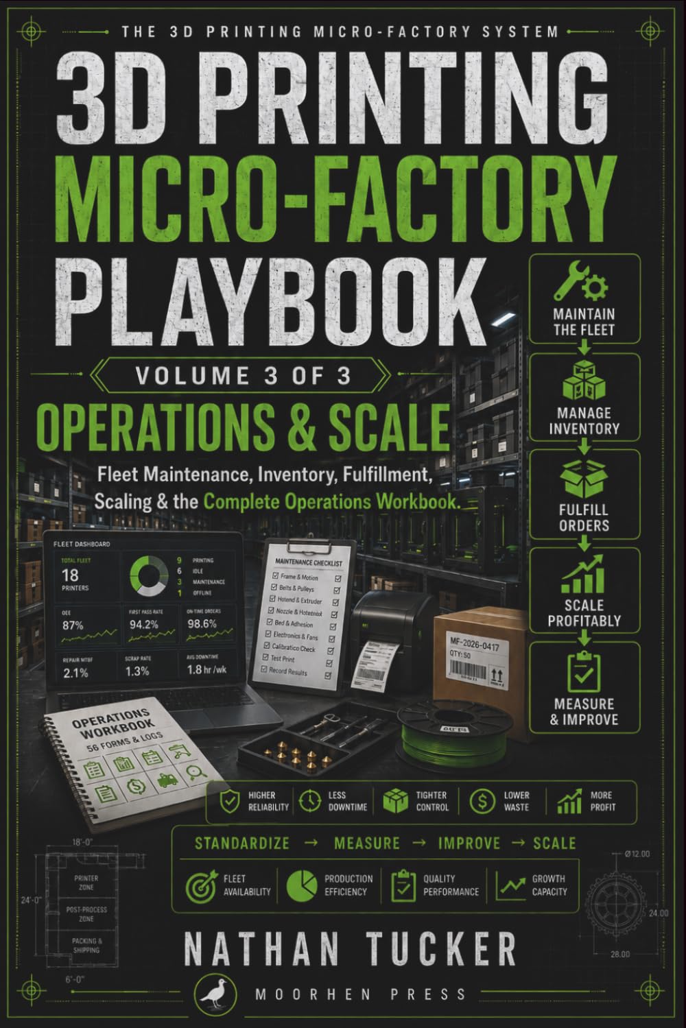 ler totalmente 3D Printing Micro-Factory Playbook, Volume 3: Fleet Maintenance, Inventory, Fulfillment, Scaling & the Complete Operations Workbook