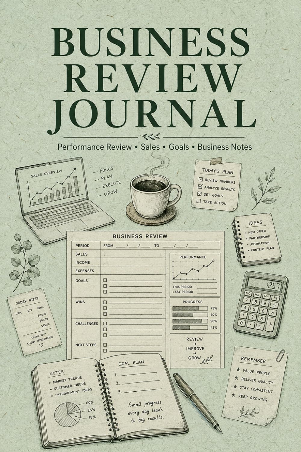 Business Review Journal: Monthly Management Record for Entrepreneurs Documenting Sales Activity, Expenses, Customer Feedback, Inventory Changes, Goals, Challenges, and Business Notes baixar o livro de graça