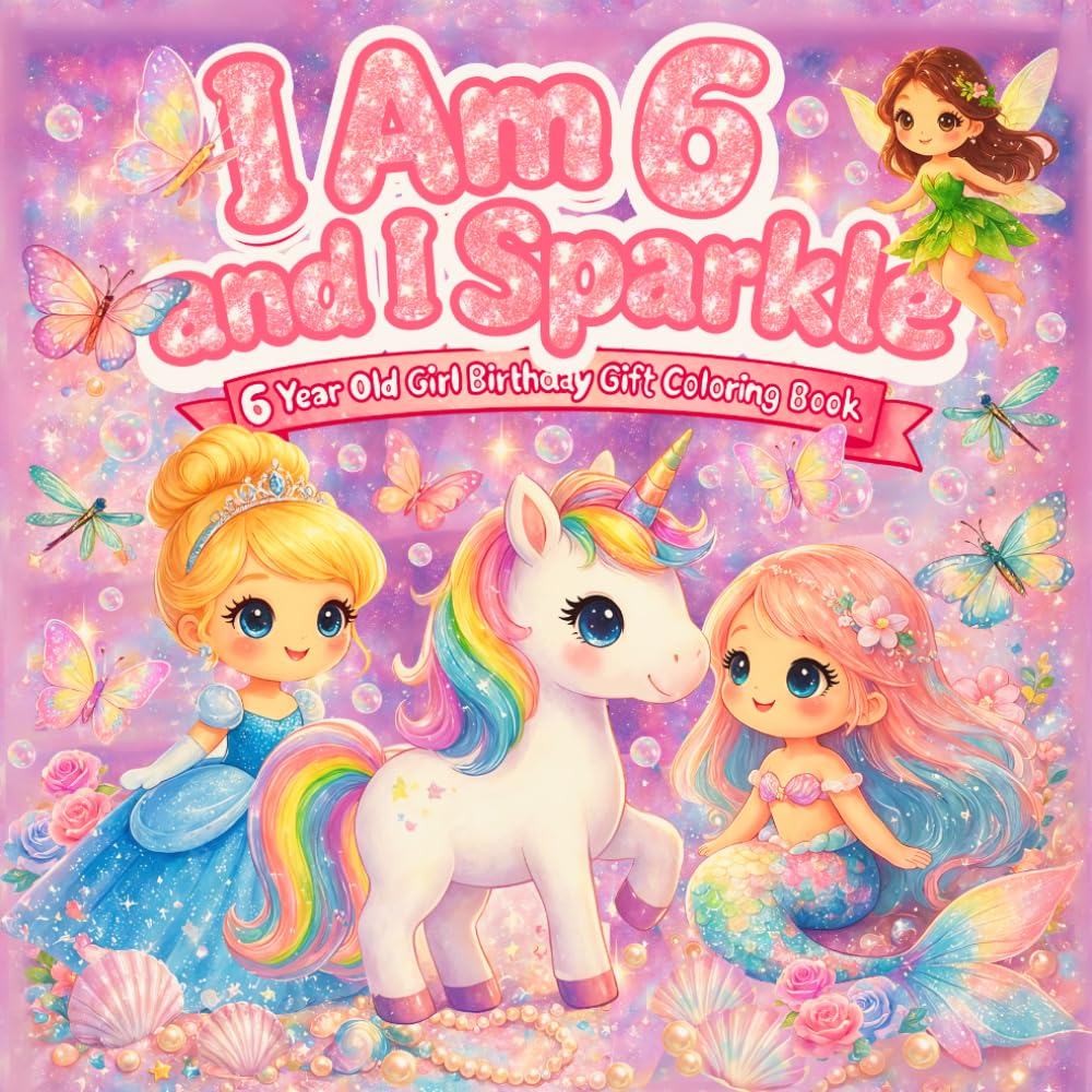 ler totalmente 6 Year Old Girl Birthday Gift Coloring Book: I Am 6 and I Sparkle Coloring Pages Featuring Princess, Unicorn, Fairy, and Mermaid