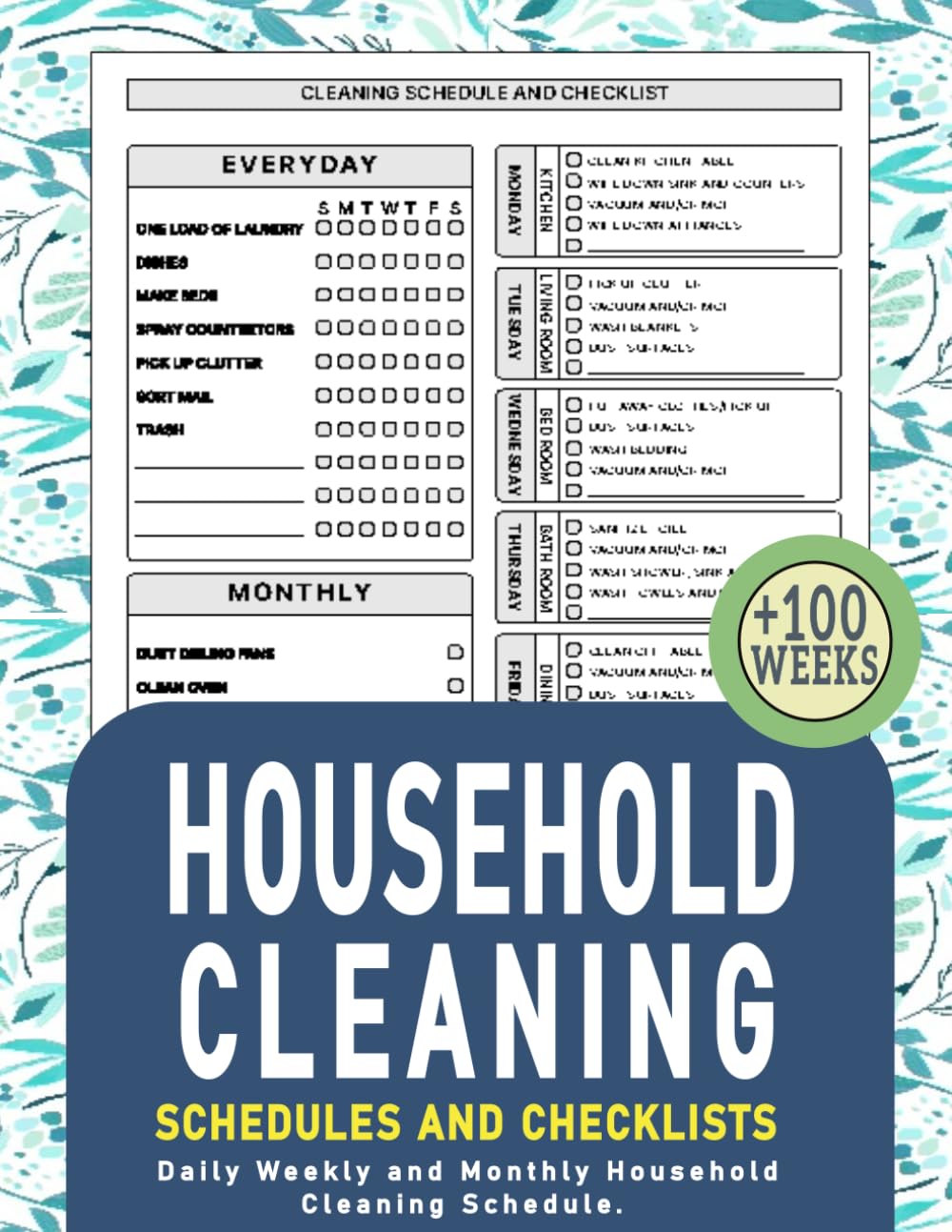 ler totalmente Household Cleaning Schedules and Checklists: Daily, Weekly, and Monthly Cleaning Schedule Tracker | Household Chores with Checklists | House Cleaning Planner and Organizer