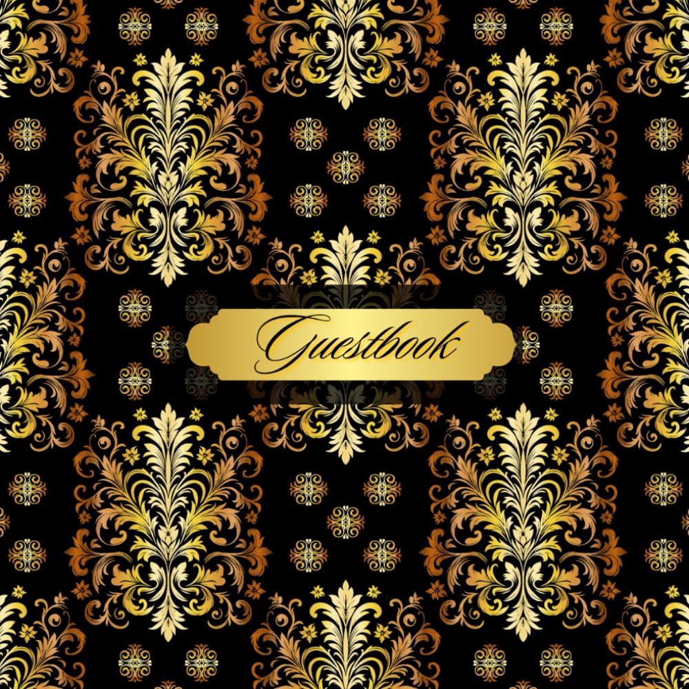 ler totalmente Black and Gold Guest Book. Damask Pattern, Luxury, Perfect for Guests, Weddings, Birthdays, Vacation Guest Book, Receptions, Funerals, Parties,... inches. 100 Pages. 1 Page for 3 Guests