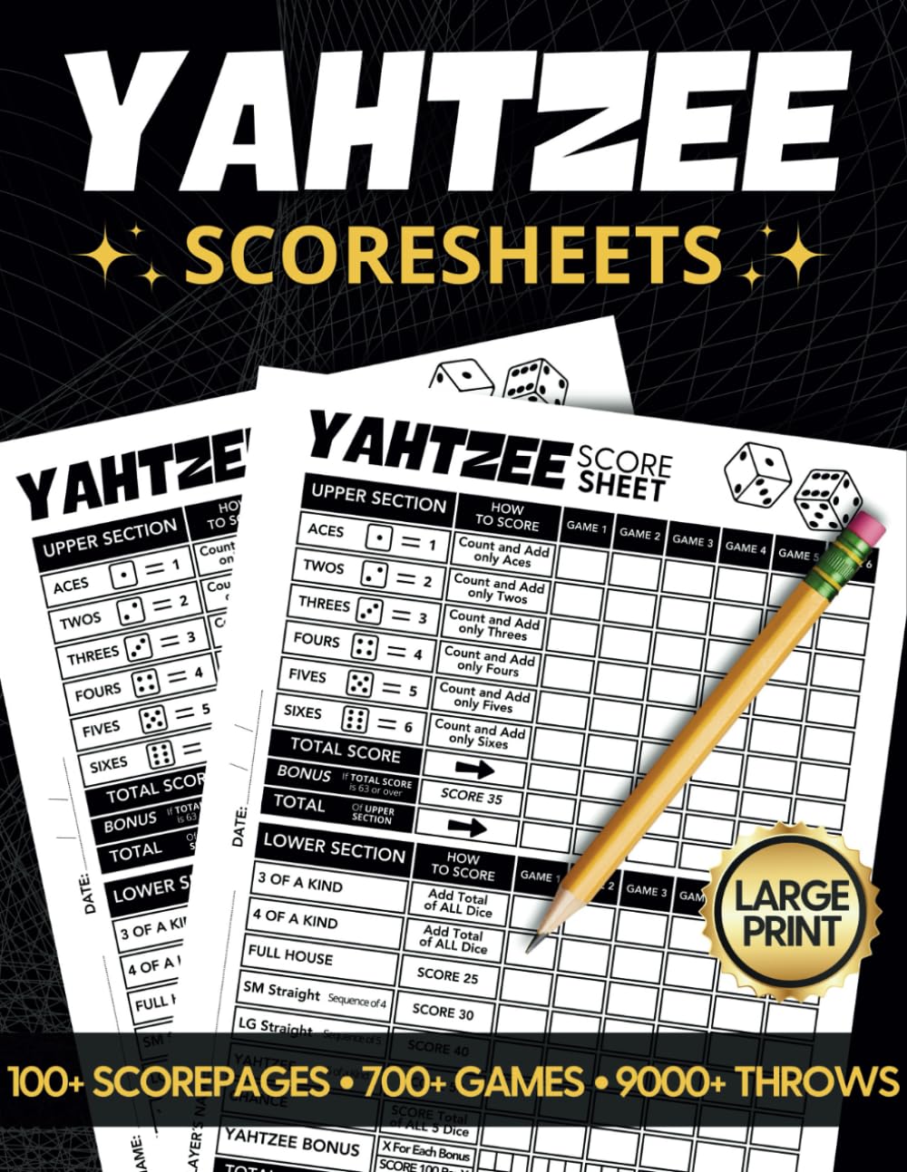 Yahtzee Score Sheets: 100+ Pages for Scorekeeping, 700+ Games, 9000+ Throws, Large Print, Double Sided, 8.5x11 Inches baixar livro de graça