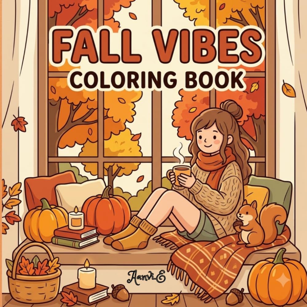 Fall Vibes Coloring Book: Cozy & Cute Autumn Scenes with Pumpkins, Sweaters, Coffee, Leaves & Simple Designs baixar o livro de graça
