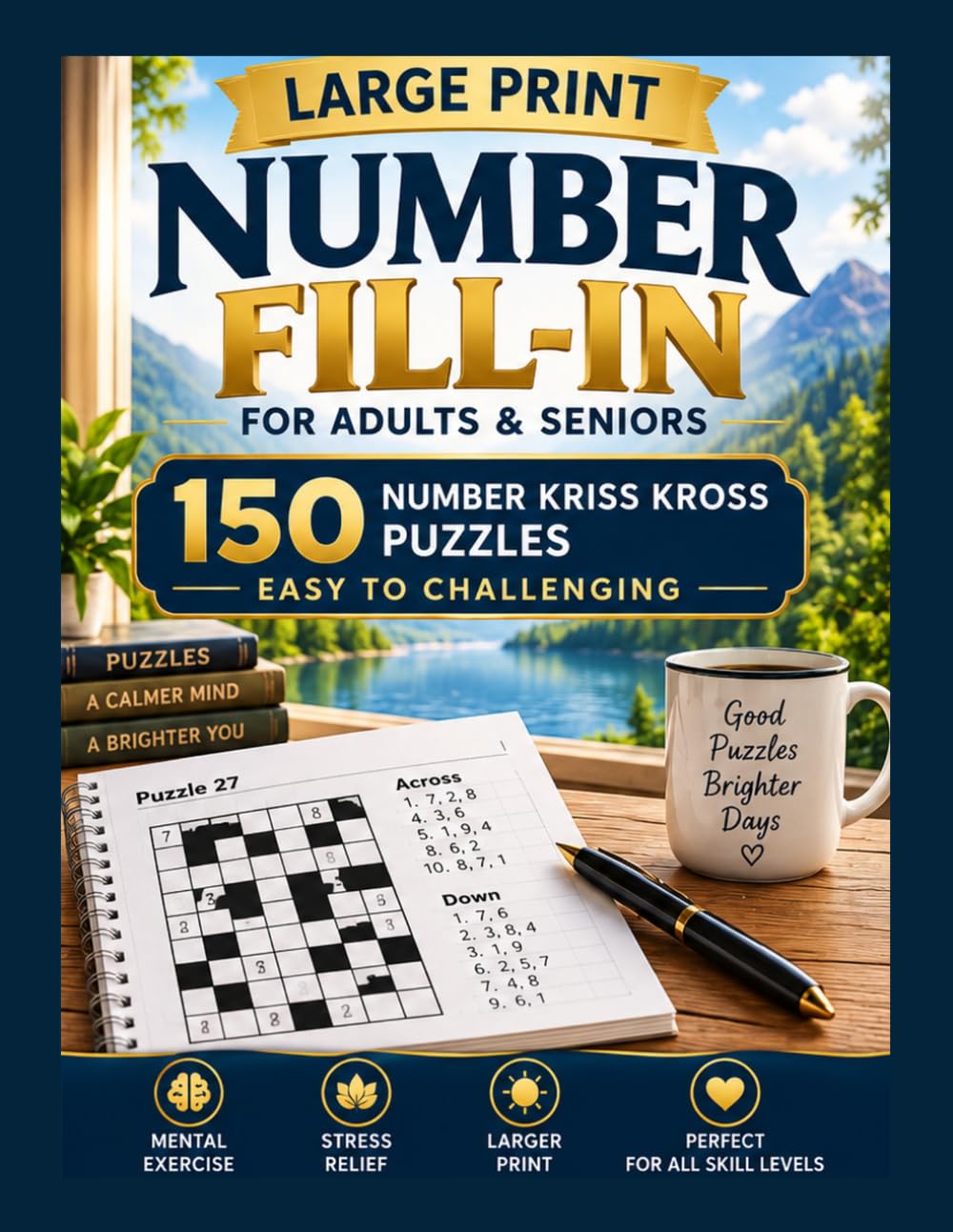 Large Print Number Fill-In for Adults & Seniors: 150 Number Kriss Kross Puzzles – Easy to Challenging baixar o livro de graça