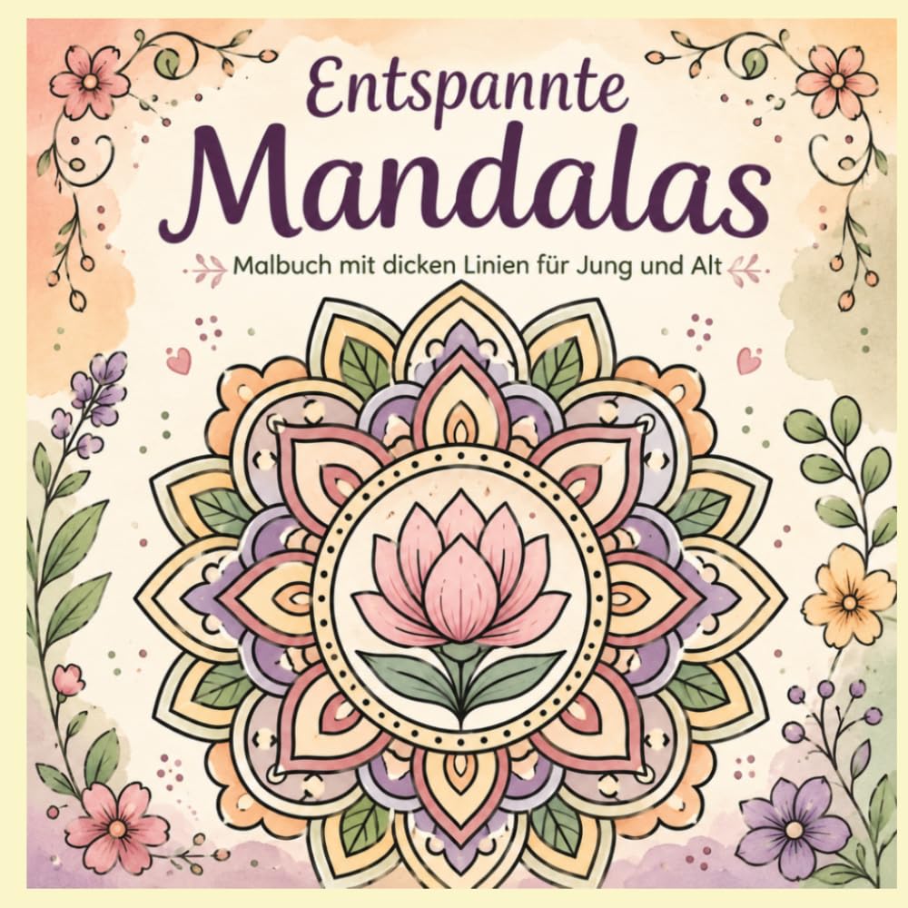 Entspannte Mandalas: Kreative Auszeit zum Ausmalen – dicke Linien für Jung und Alt (German Edition)