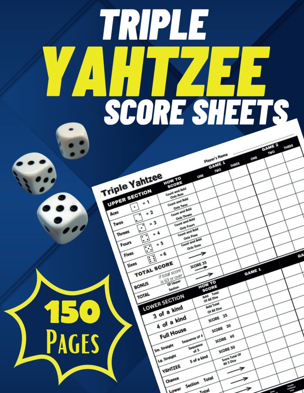 Triple Yahtzee Score Sheets: Triple Yahtzee Score Book with 8.5 x 11 Inches, Large Score Pads with 150 Pages baixar livro de graça
