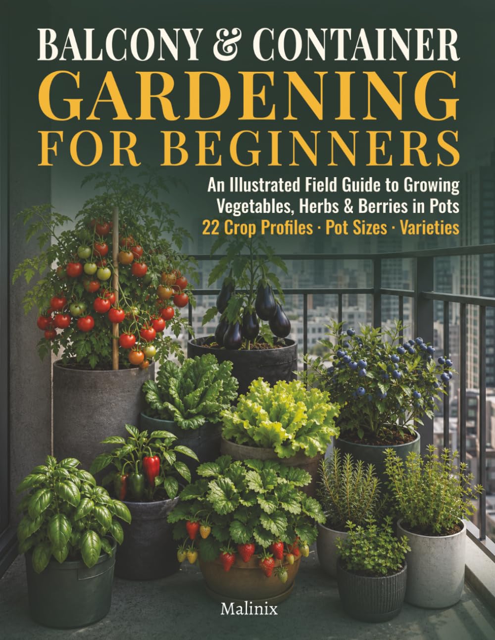 ler totalmente Balcony & Container Gardening for Beginners: An Illustrated Field Guide to Growing Vegetables, Herbs and Berries in Pots — 22 Crop Profiles with Pot Size, Sun, Water and Varieties for Small Spaces