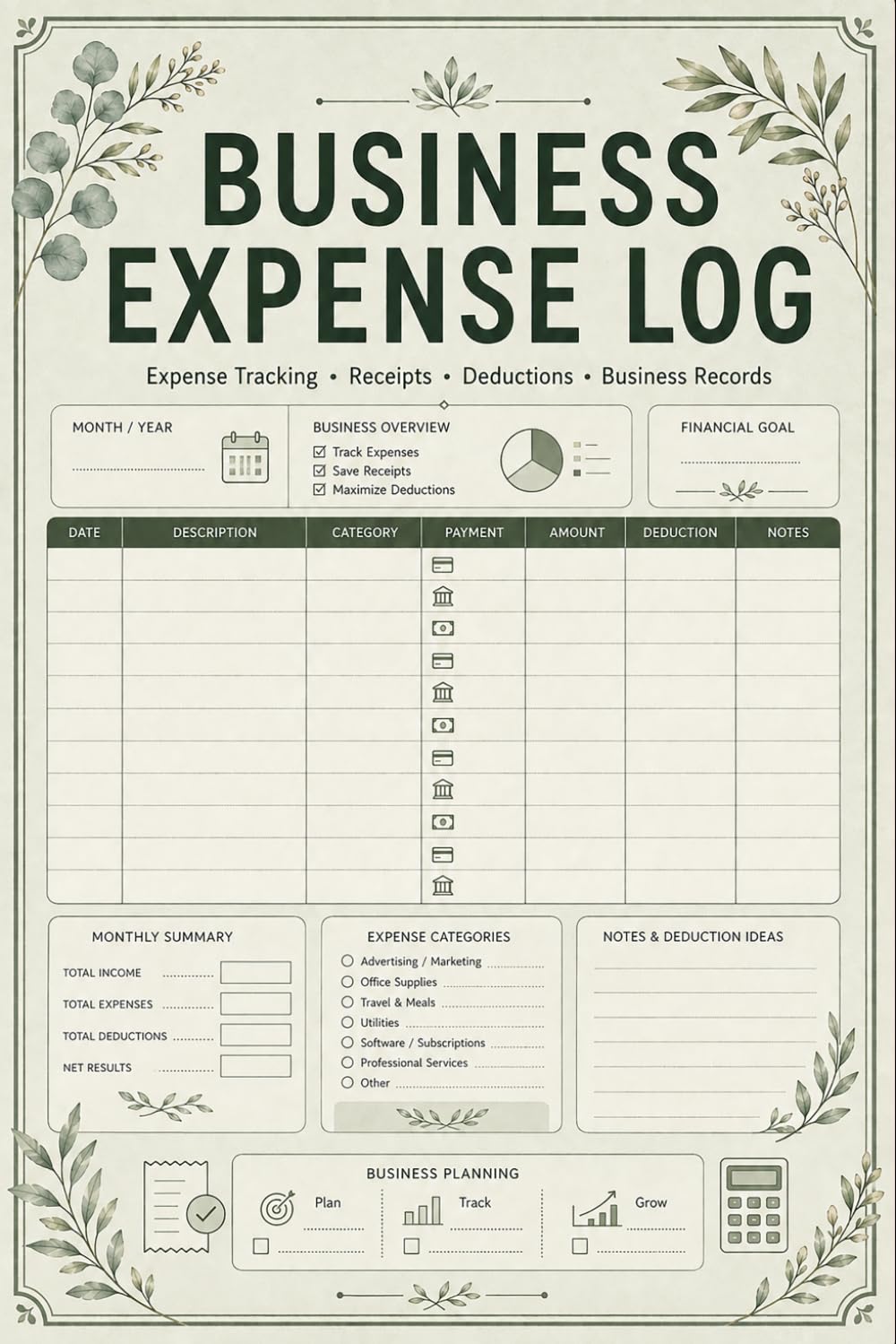 ler totalmente Business Expense Log: Organized Spending Record for Small Companies Tracking Purchases, Operating Costs, Vendor Payments, Receipts, Expense Categories, and Payment Notes