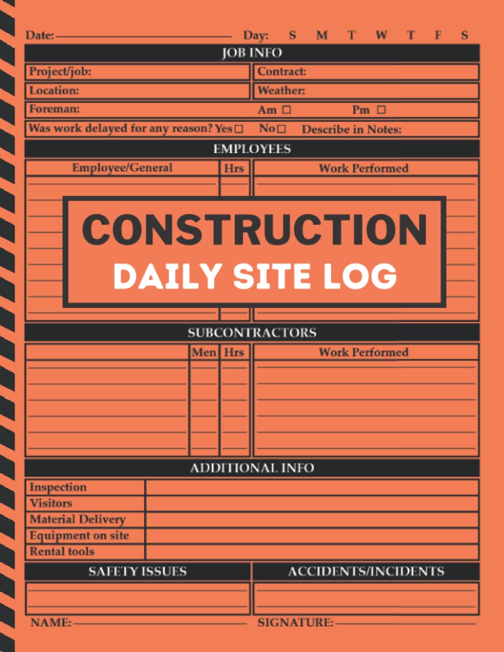 ler totalmente Construction Daily Site Log Book: Construction Site Record Book, Contractors Logbook to Record Daily Activity, Employee, Trade, Sub Contractors, Safety Issues and More.
