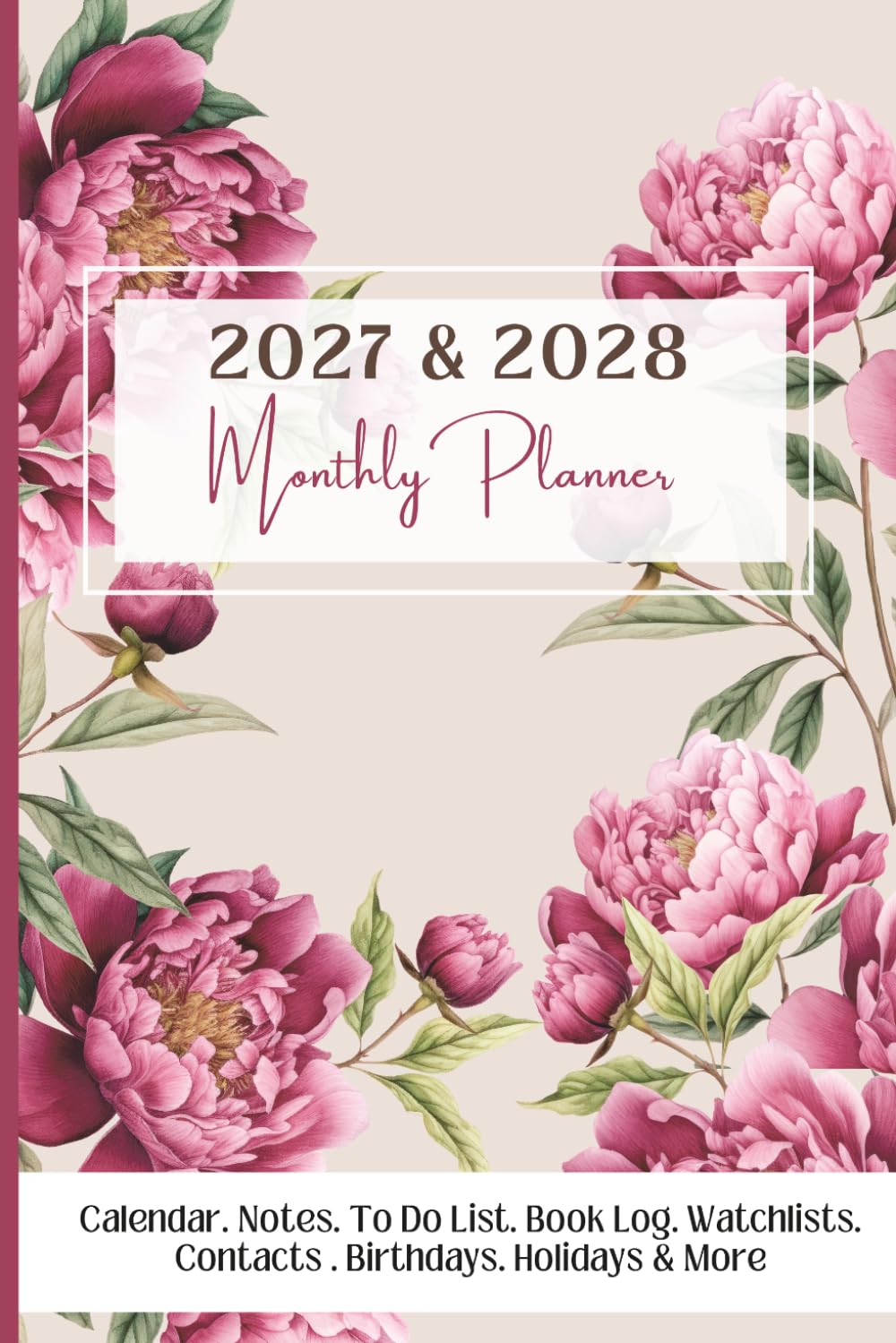 ler totalmente 2027-2028 Monthly Planner with TV and Movie Logs: Includes Book, TV & Film Watchlists and Review Journal | 2-Year Calendar January 2027 to December 2028 | Pink Peony
