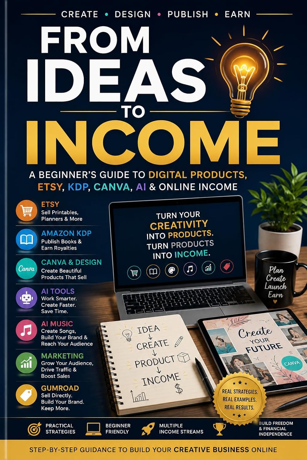 ler totalmente From Ideas to Income: A Beginner’s Guide to Digital Products, Etsy, Amazon KDP, Canva, AI Tools & Building Multiple Online Income Streams (Digital Creativity Book 5) (English Edition)