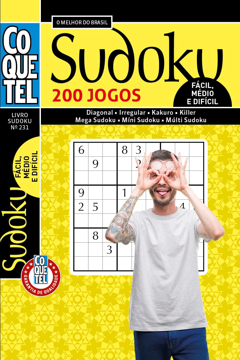 Livro Coquetel Sudoku 231 | 200 jogos: Níveis fácil, médio e difícil