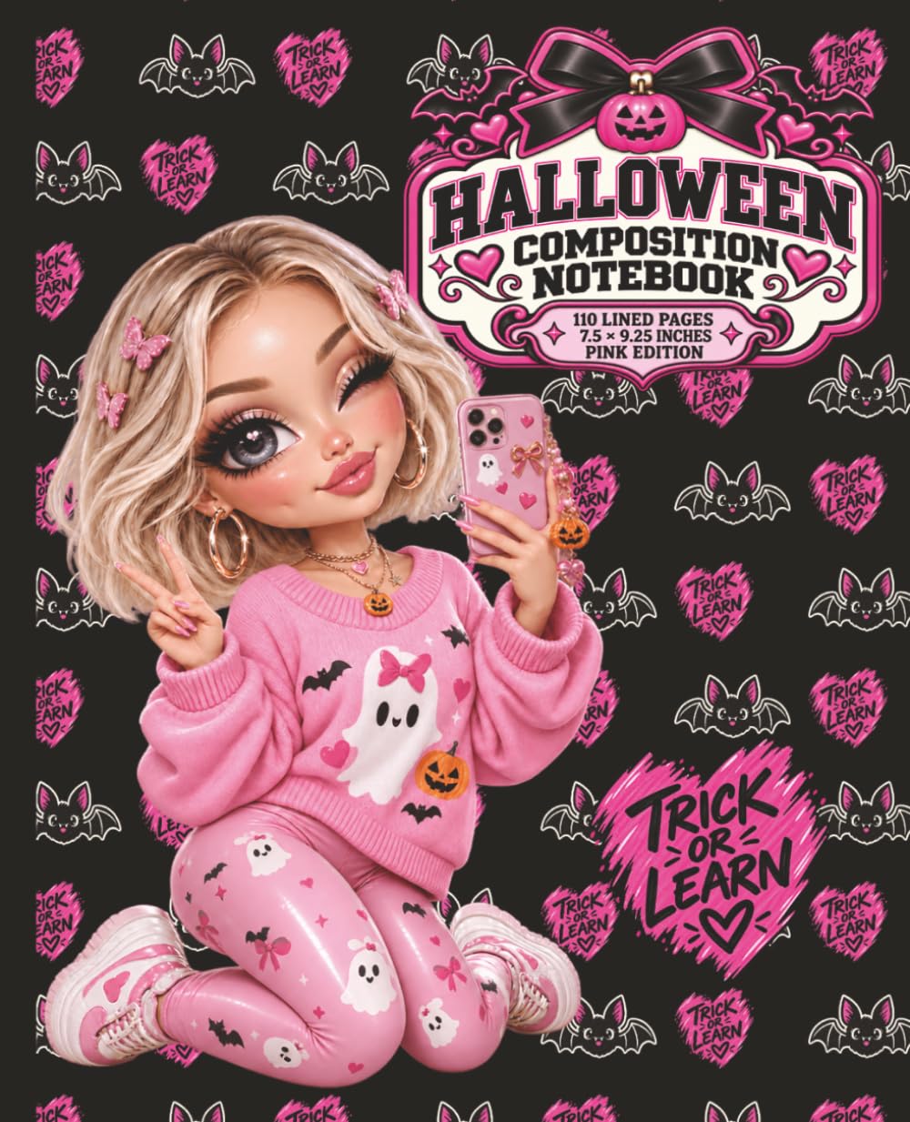 ler totalmente Halloween Composition Notebook: Pink Edition: Cute Halloween Lined Notebook for Girls, Teens, Students and Pumpkin-Loving Stationery Fans