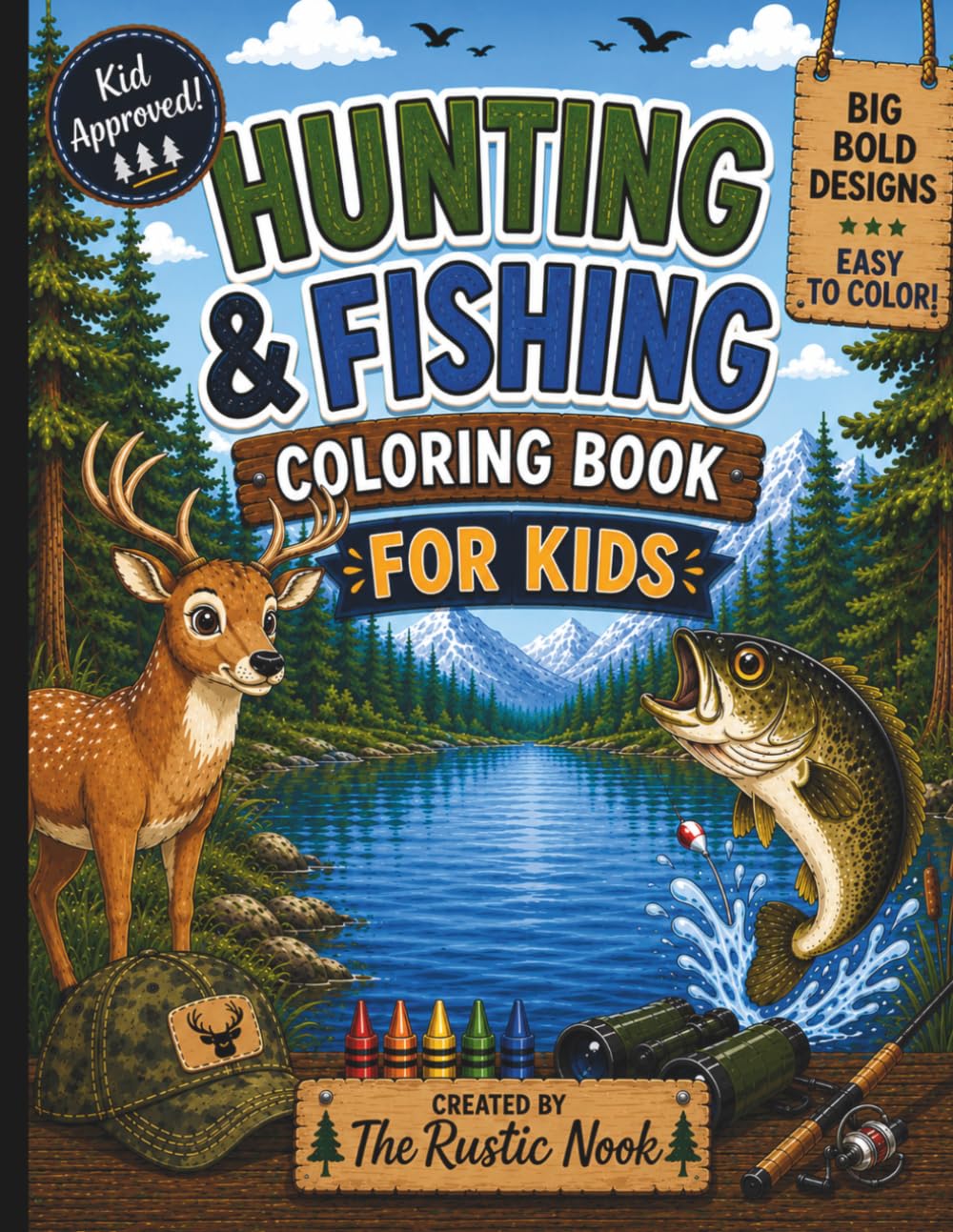 Hunting & Fishing Coloring Book For Kids: Bold & Easy Hunting & Fishing Coloring Pages Featuring Deer, Fish, Wildlife, Camping, Forest & Outdoor Adventures baixar o livro de graça