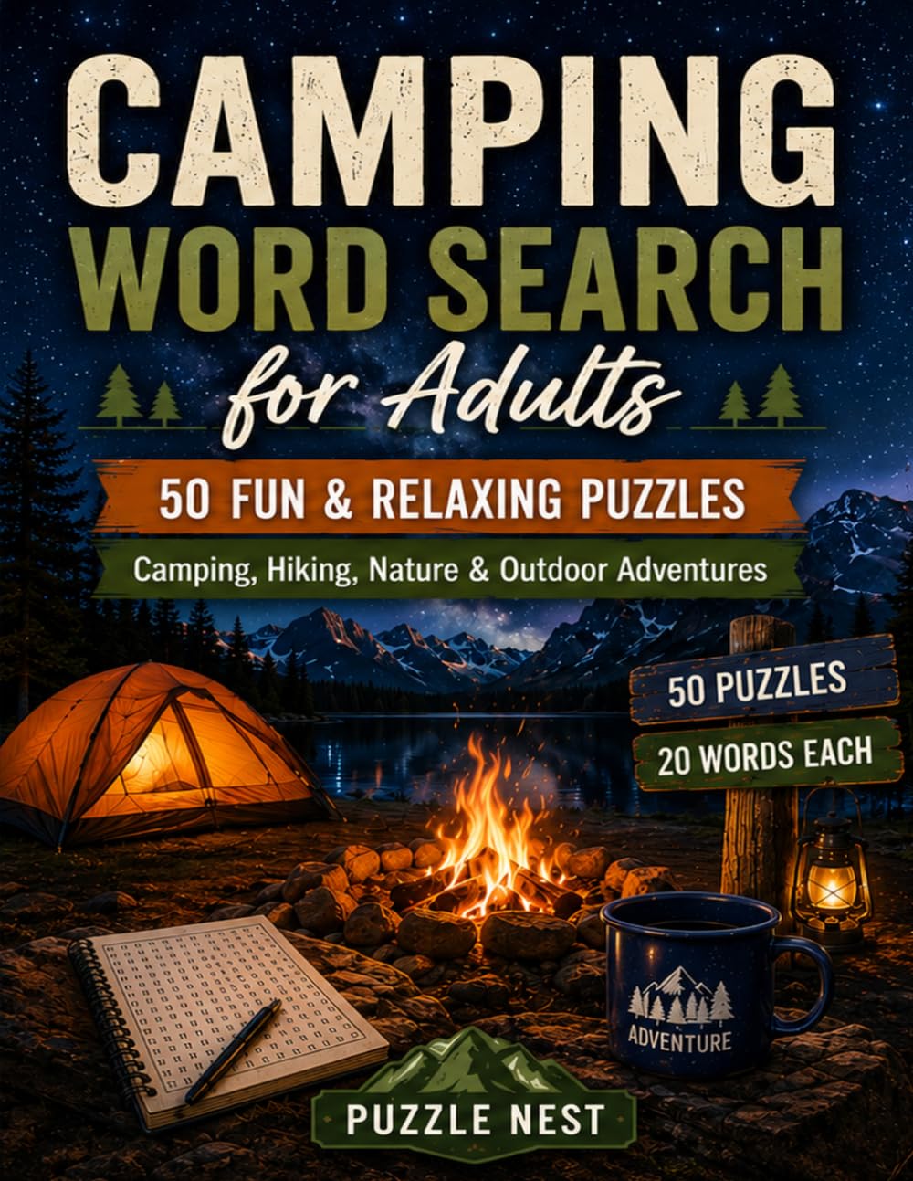 Camping Word Search for Adults: 50 Relaxing Puzzles About Camping, Hiking, Nature and Outdoor Adventures baixar o livro de graça
