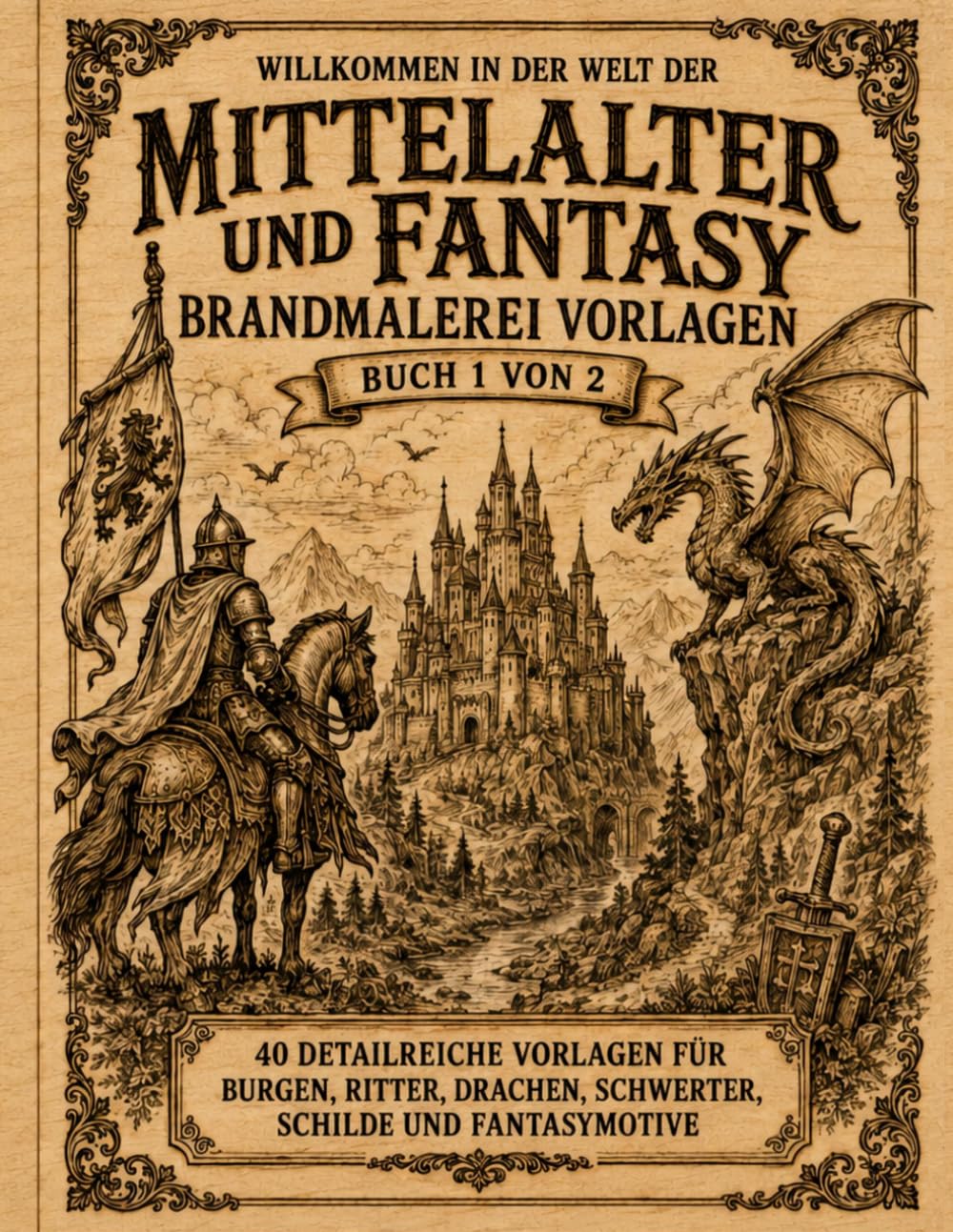 Brandmalerei Vorlagen Mittelalter und Fantasy: Vorlagebuch 1 von 2 Mittelalterliche Motive zum Abpausen, Übertragen und Brandmalen auf Holz... Drachen, Schwerter, Schilde und Fantasywelten baixar o livro de graça