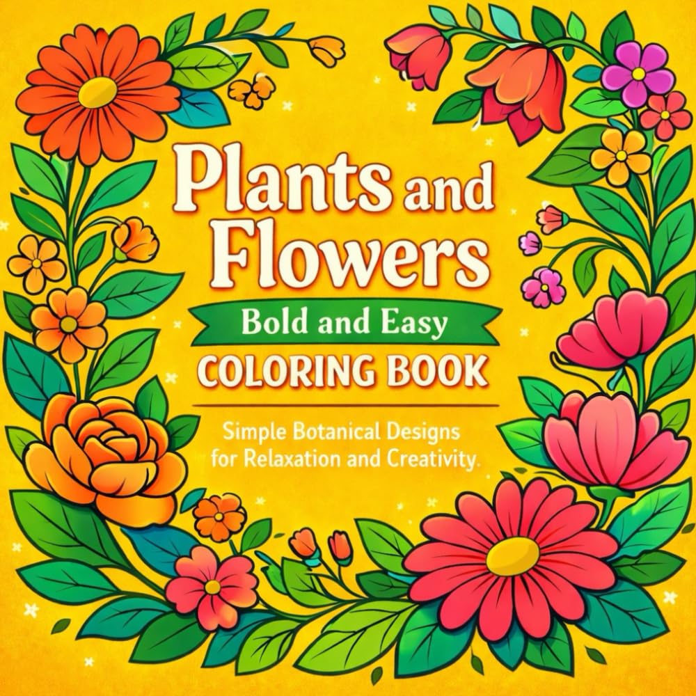 ler totalmente Plants and flowers bold and easy coloring book: Easy Botanical Coloring Pages for Adults, Teens & Beginners – Large Print Stress Relief Designs