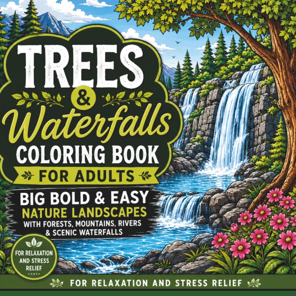 ler totalmente Trees & Waterfalls Coloring Book for Adults| Big Bold & Easy Nature Landscapes with Forests, Mountains, Rivers & Scenic Waterfalls for Relaxation and Stress Relief (Landscape Coloring)