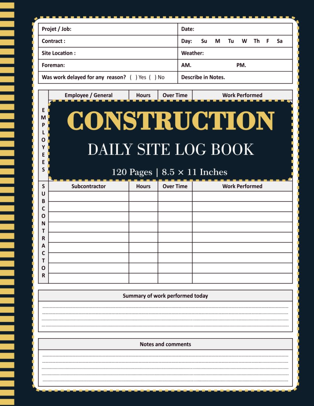 Construction Daily Site Log Book: Daily Jobsite Activity Tracker for Foremen, Contractors, Site Supervisors, Employee Attendance, Subcontractor Hours... Records | 8.5" x 11" Inches, 120 pages baixar livro de graça