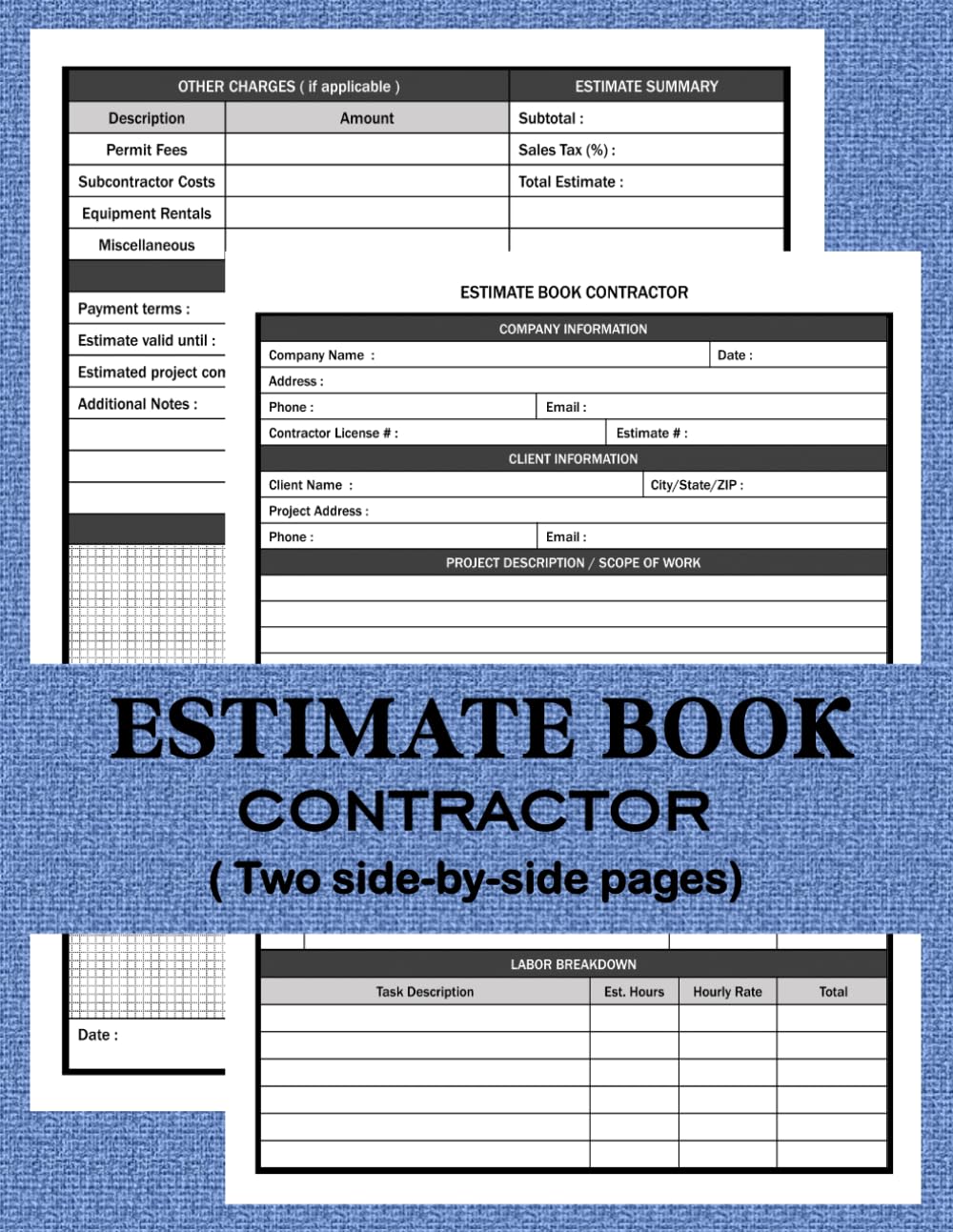 Contractor Estimate Book: Job Estimate Quote Record Book For Contractors, Builders, And Handymen | Track Project Costs, Materials, Labor, And Client... Information Log, And Client Data Work Details baixar o livro de graça
